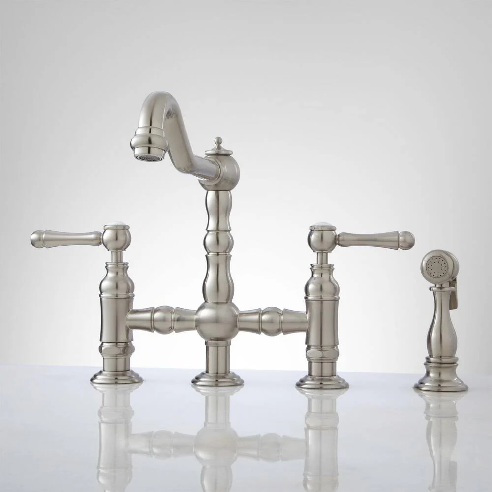 Delilah Deck-Mount Bridge Faucet with Side Spray - Lever Handles - Brushed Nickel
