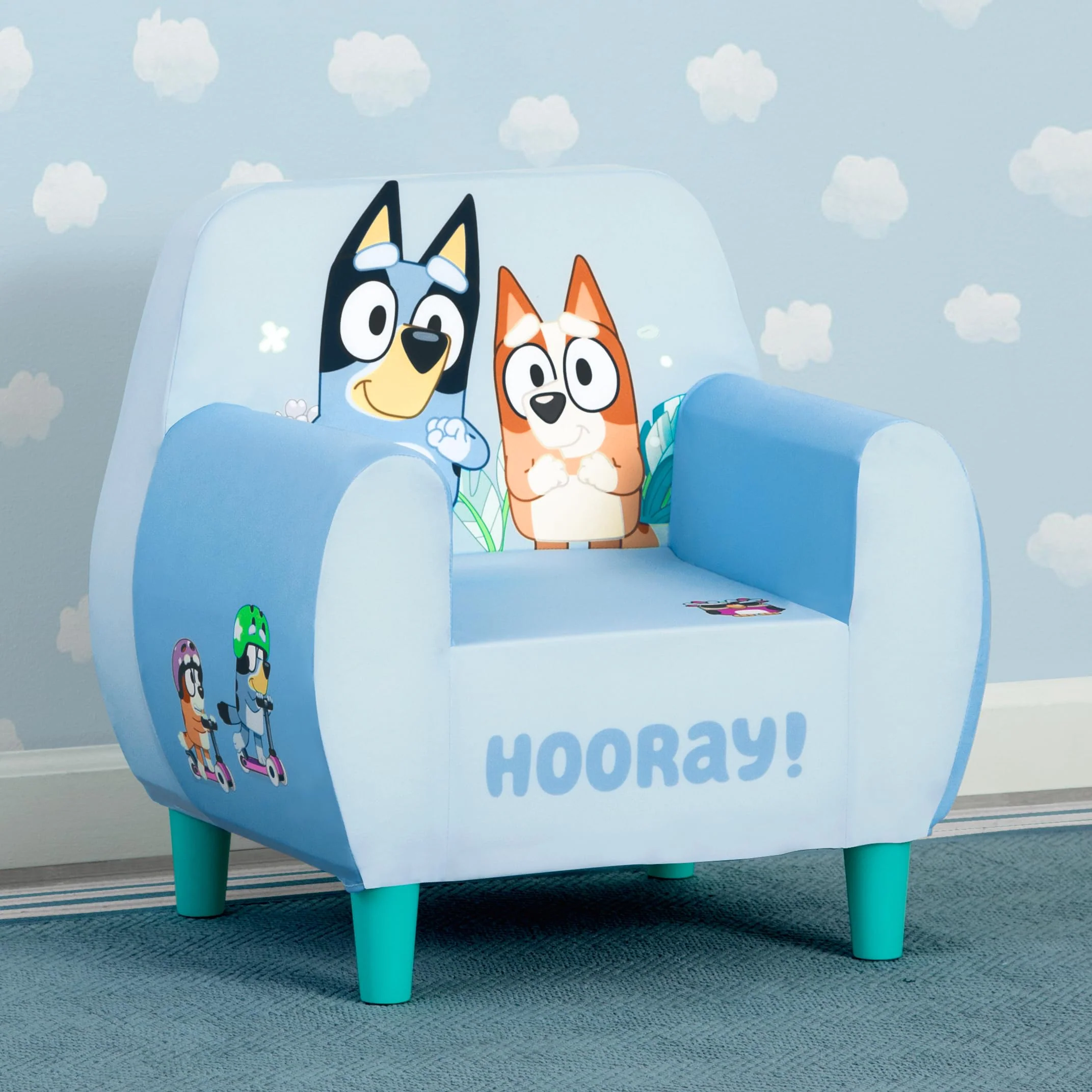 Delta Children Bluey Foam Chair, Vibrant Bluey and Bingo Graphics, Blue, Kids Seating for Ages 3+, Weight Capacity 100 lbs, Modern Wood Feet - Image 2