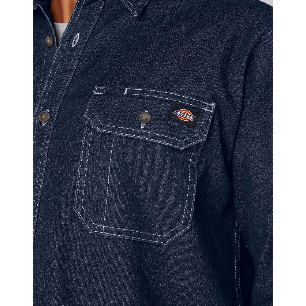 Dickies FLEX Relaxed-Fit Men's Denim Button-Down Shirt, Dark Denim Wash, Long Sleeve, XL, WL301 - Image 2