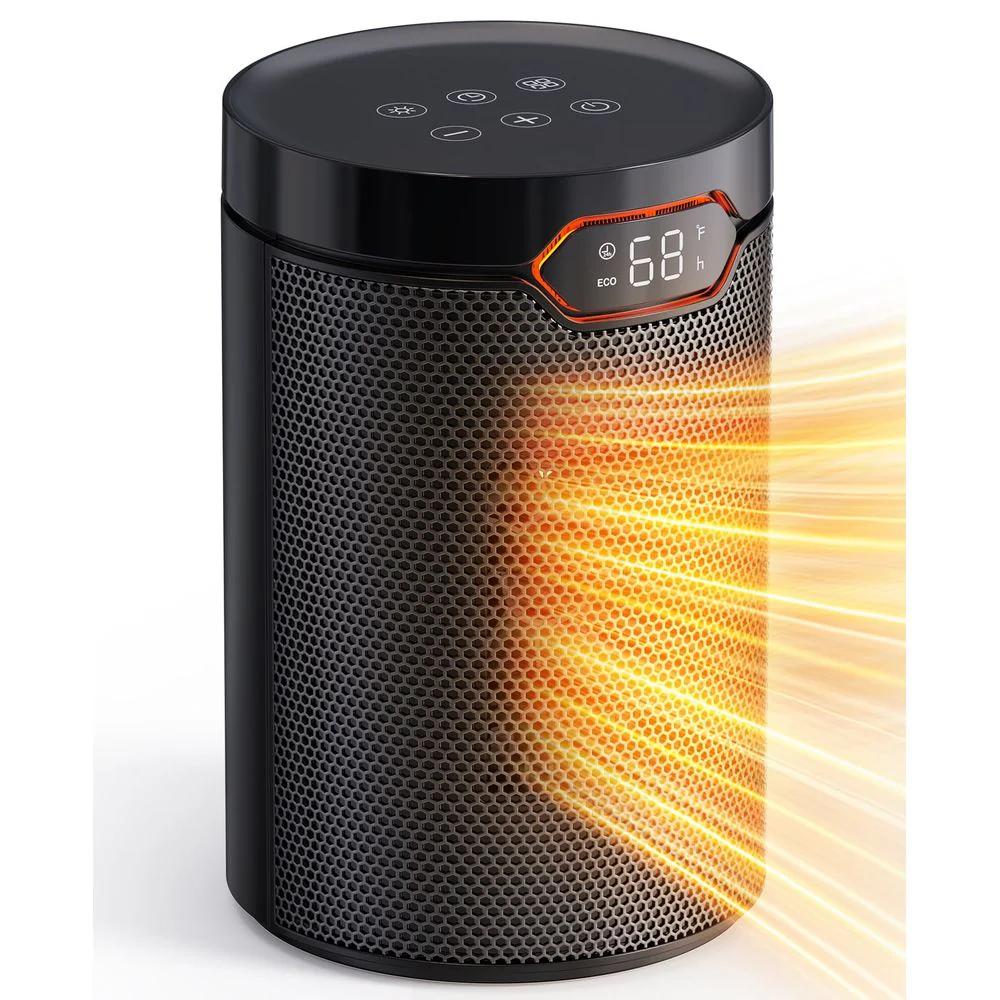 Douhe ALROCKET Space Heater, 1500W Portable Electric Heater with ECO Thermostat, PTC Ceramic Heating, Timer, Safety Shutoff, Black