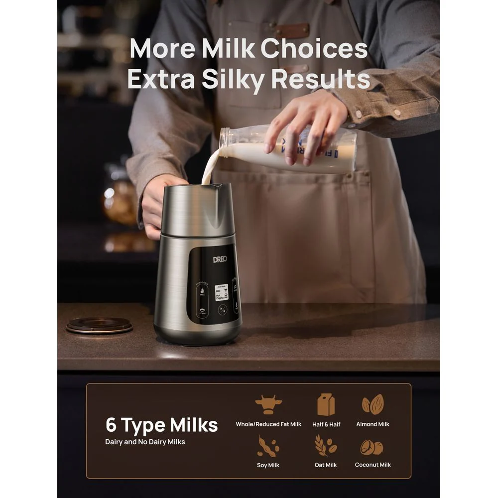 Dreo BaristaMaker Electric Milk Frother, All-in-1 Foam Frother for Latte Art Microfoam, 15oz Stainless Steel Automatic Milk Warmer with 30 Drink Programs, Touch Control, Starlight DR-KMF001 - Image 3