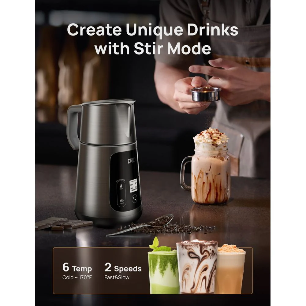 Dreo BaristaMaker Electric Milk Frother, All-in-1 Foam Frother for Latte Art Microfoam, 15oz Stainless Steel Automatic Milk Warmer with 30 Drink Programs, Touch Control, Starlight DR-KMF001 - Image 5