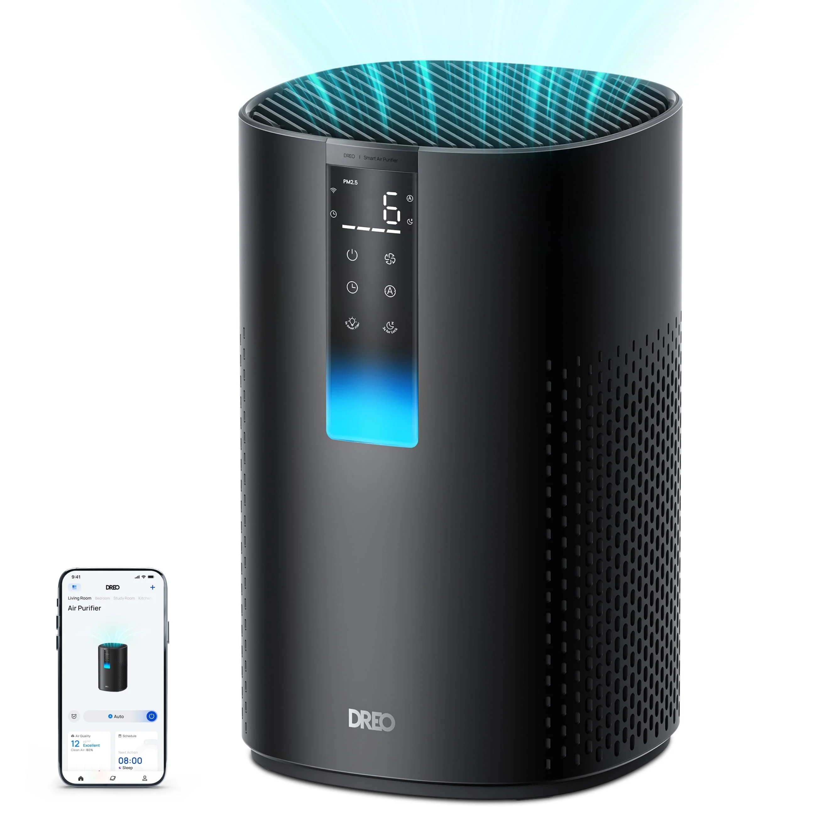 DREO HAP005 HEPA Air Purifier for Large Room up to 1600 Sq Ft & PM2.5 Air Quality Display Black