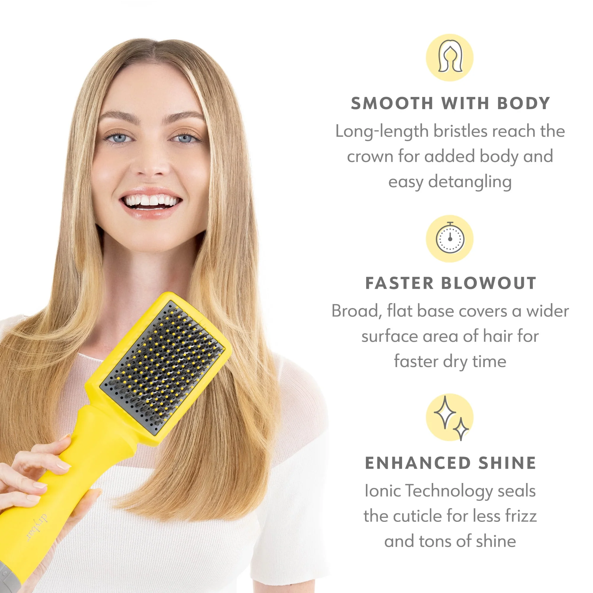 Drybar The Smooth Shot Paddle Brush Blow-Dryer, Ionic Technology, 3 Temperature Settings, Yellow, 900-3605-4 - Image 5