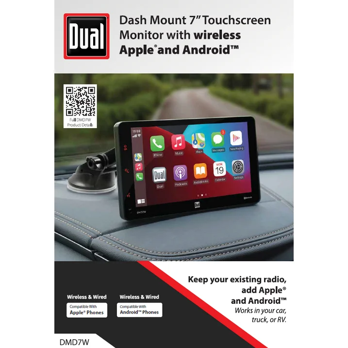 Dual DMD7W Electronics Dash Mount 7" Touchscreen Monitor with Wireless Apple Car Play - Image 9