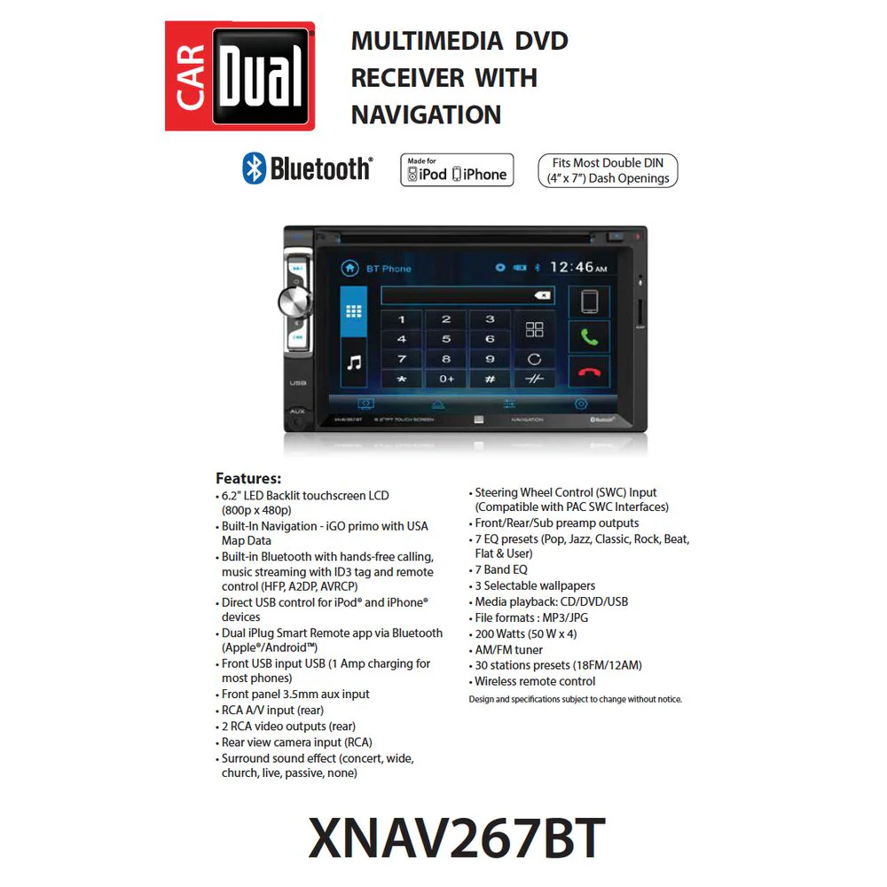 Dual XNAV267BT 6.2" LED Backlit Car Stereo with Built-In Navigation - Image 3