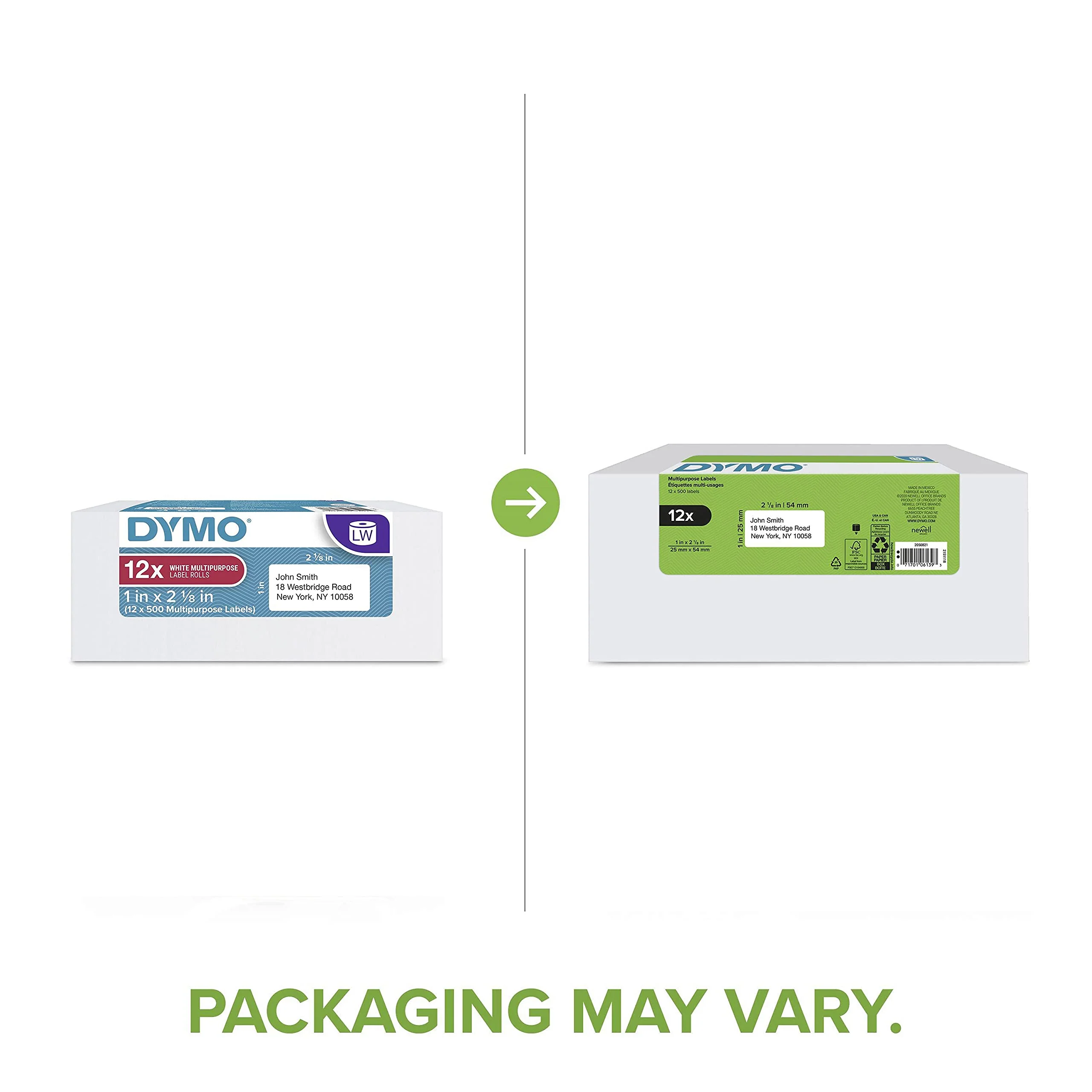 Dymo LabelWriter Multi-Purpose Labels, Direct Thermal, White, 1 in x 2 1/8 in, 12 Rolls of 500 (6000 Total) - Image 2