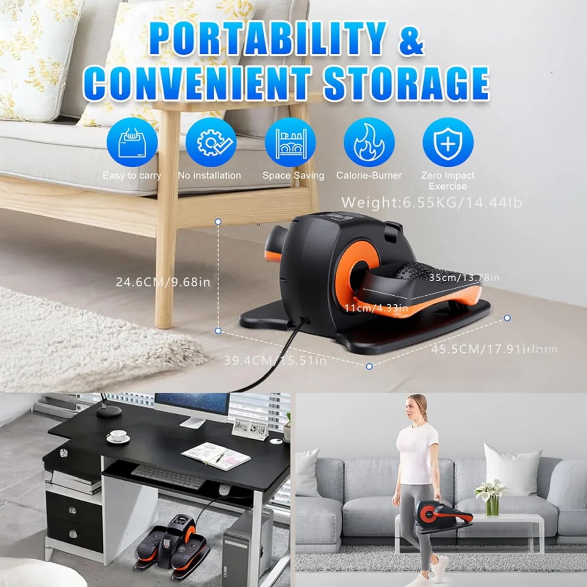 E-Shine Leisure Under Desk Elliptical with Magnetic Resistance, 3 Programs, LCD Display, Remote Control, Safety Straps, Compact Portable Leg Exerciser - Image 6