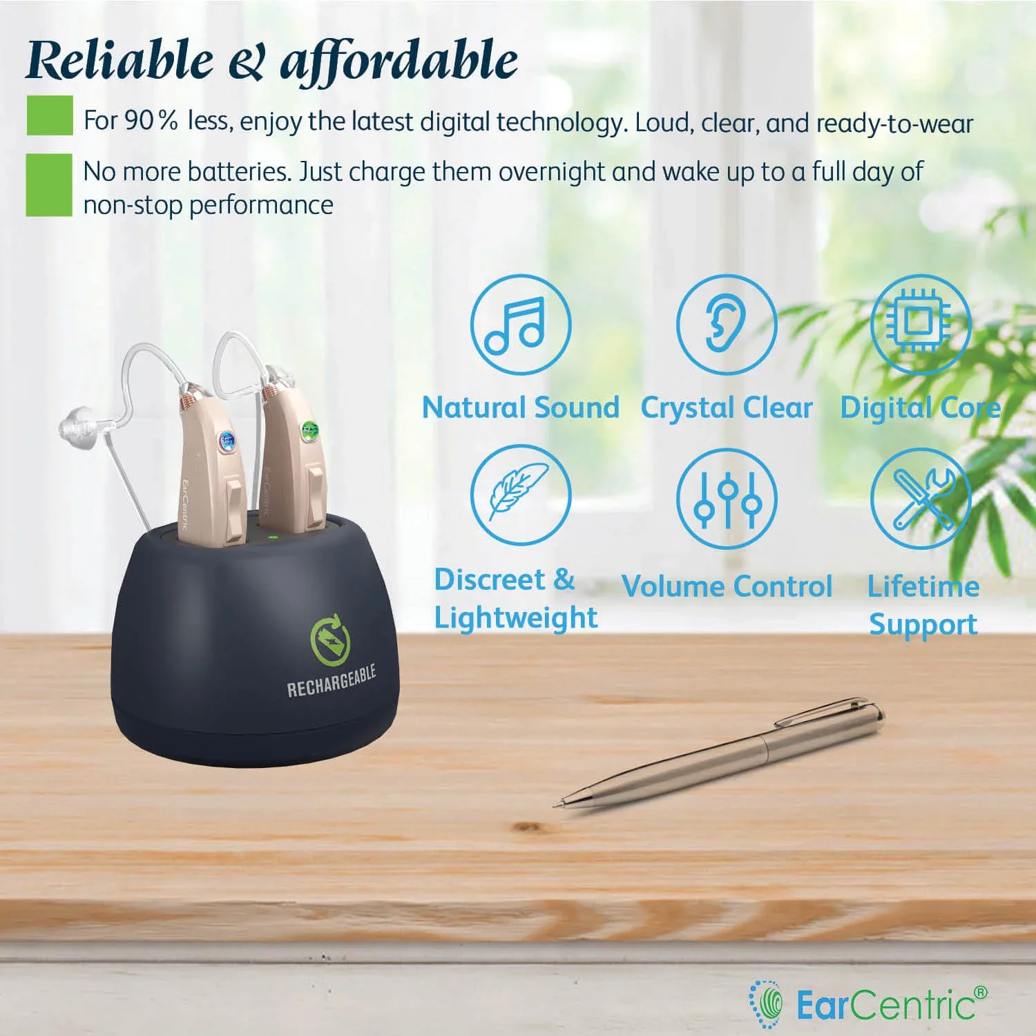 EarCentric EX2-P Rechargeable Behind-the-Ear Beige kit (2pc) - Beige - Image 2
