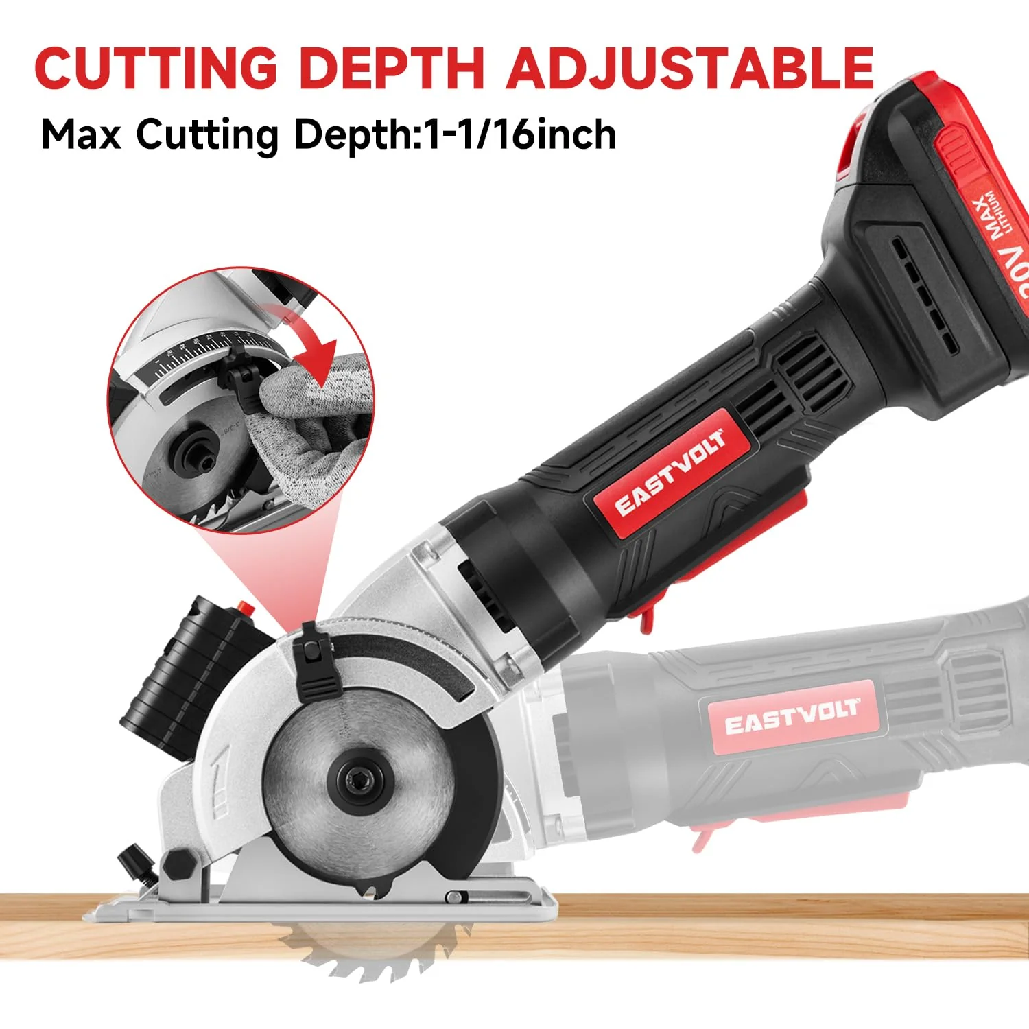 Eastvolt 20V Cordless Circular Saw, 3-3/8 in Blade, 5000 RPM Motor, Laser Guide, Scale Ruler, Includes 3 Blades for Wood, Plastic, Tile, Soft Metal, EVDMC040D - Image 3