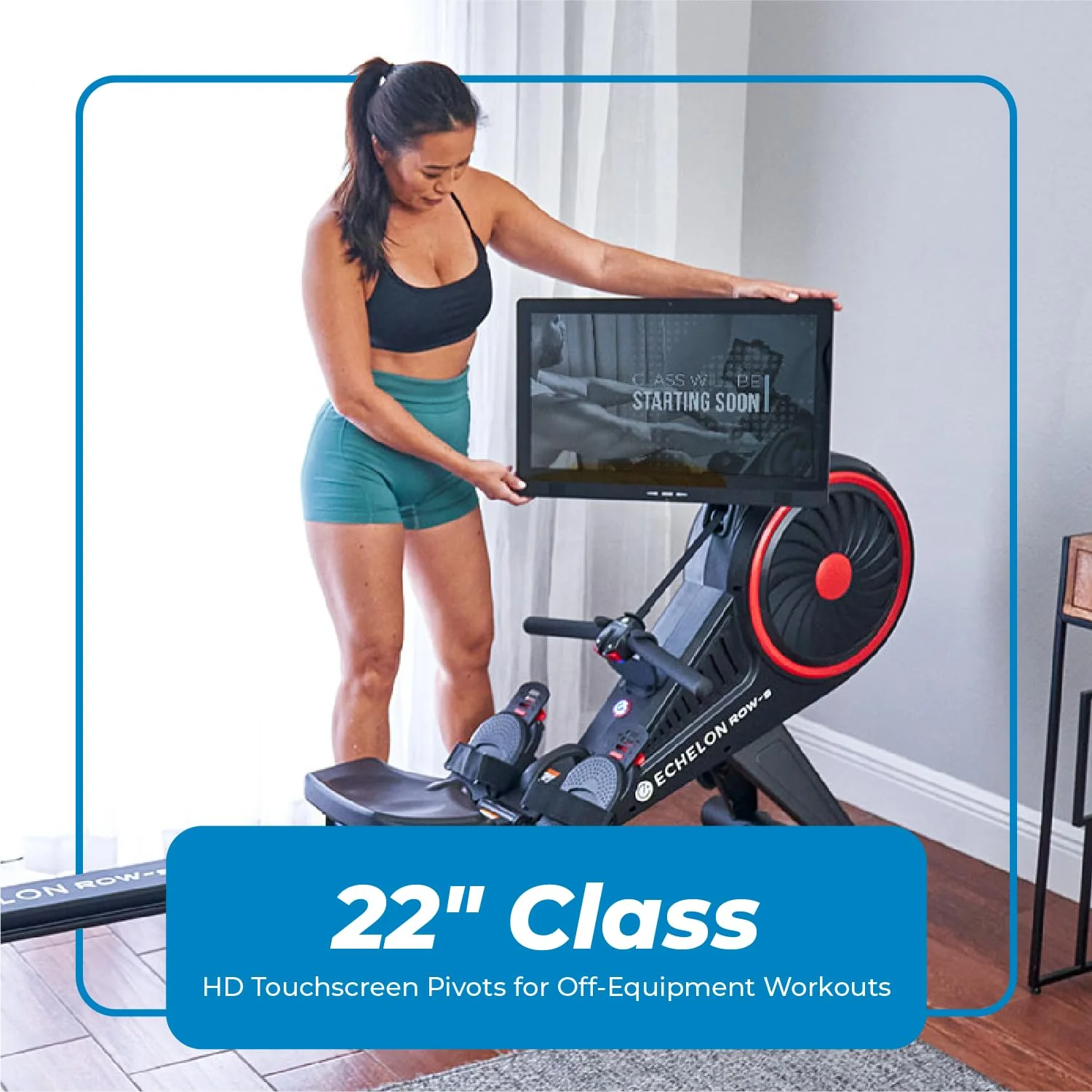 Echelon Row-S Foldable Indoor Rowing Machine with 22-Inch Rotating HD Touchscreen, Bluetooth Handlebar Resistance, 32 Magnetic Levels, Low-Impact Full-Body Workout, Black - Image 2