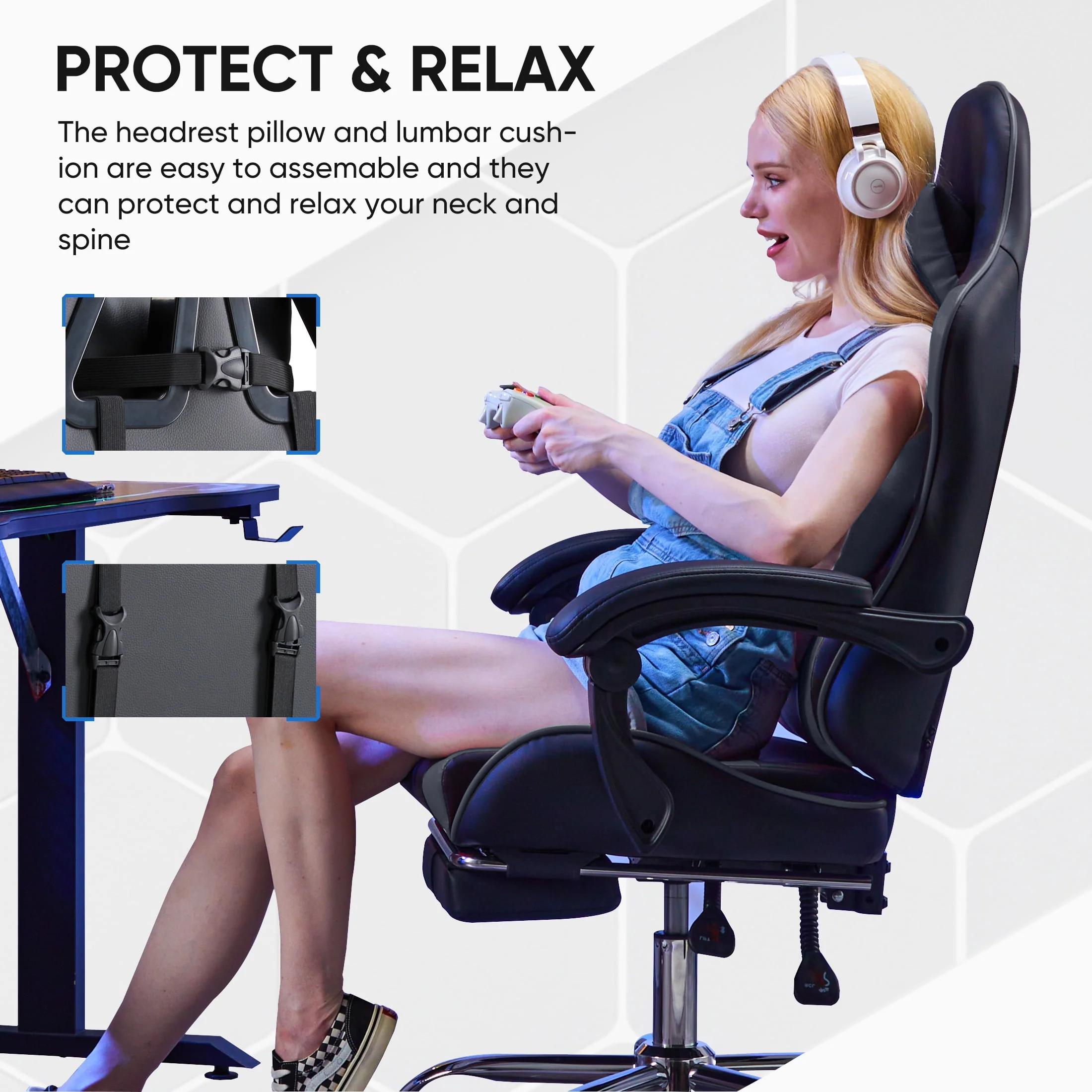 EDX DJY01-BKGY Ergonomic High Back Office Chair with Lumbar Support and Adjustable Armrests, Black and Gray - Image 2