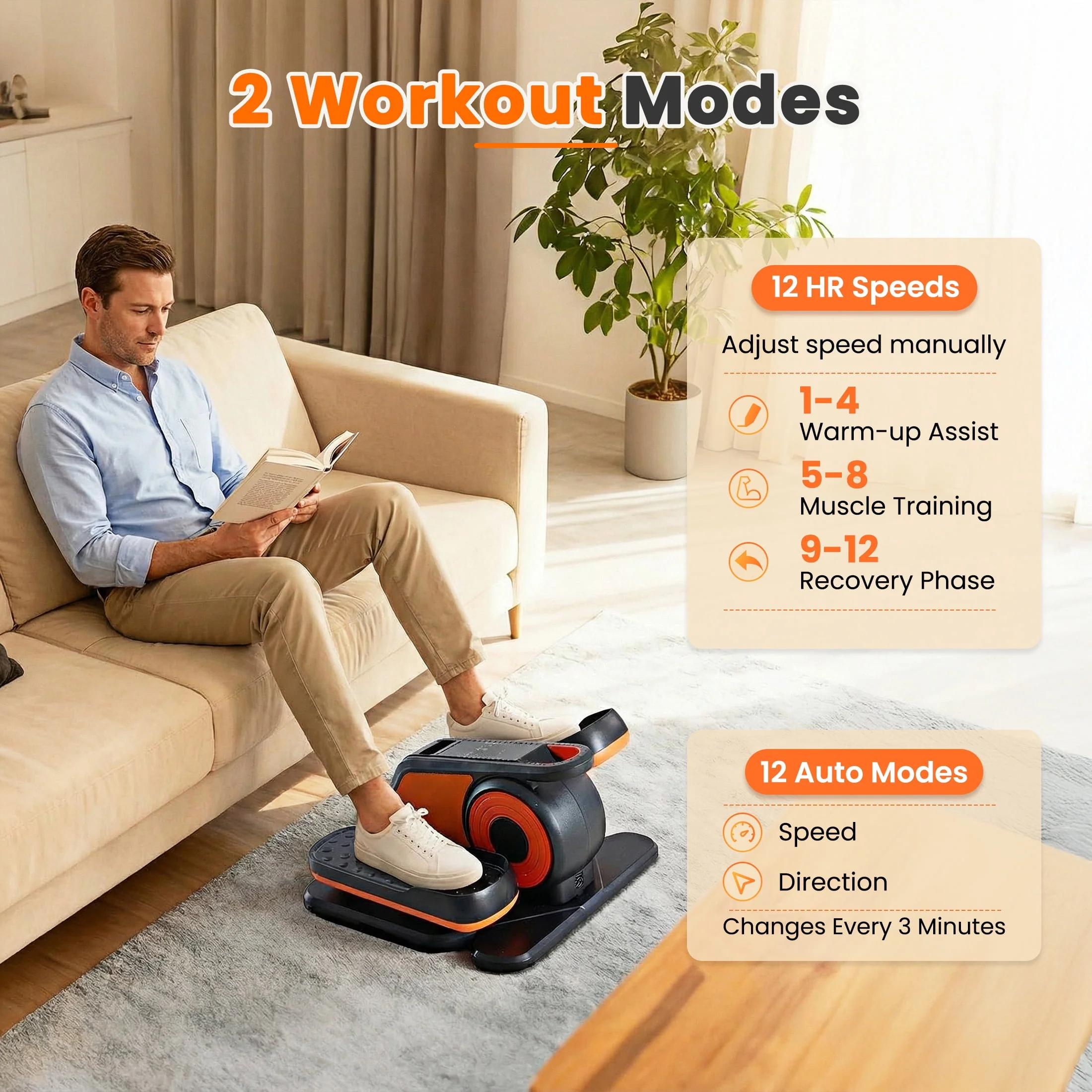 Edx Under Desk Elliptical Machine Portable Electric Leg Exerciser with Remote, 12 Resistance Levels, Orange, SI-TYJ25XK-OG - Image 5