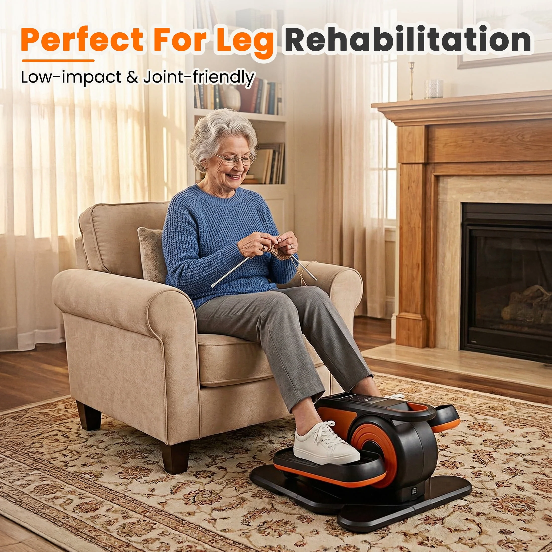 Edx Under Desk Elliptical Machine Portable Electric Leg Exerciser with Remote, 12 Resistance Levels, Orange, SI-TYJ25XK-OG - Image 7