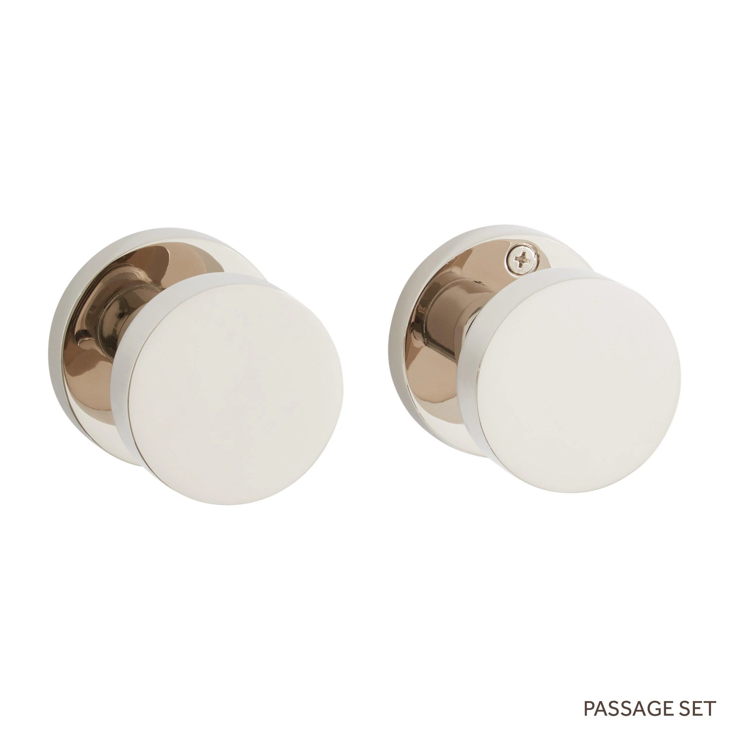 EH.RO.3025.30.L/R.PNL-NB-N - Contemporary Round Knob w/spring assistance Solid Brass Passage Interior Door Set w/ Round Escutcheon ?- No Backset - Polished Nickel
