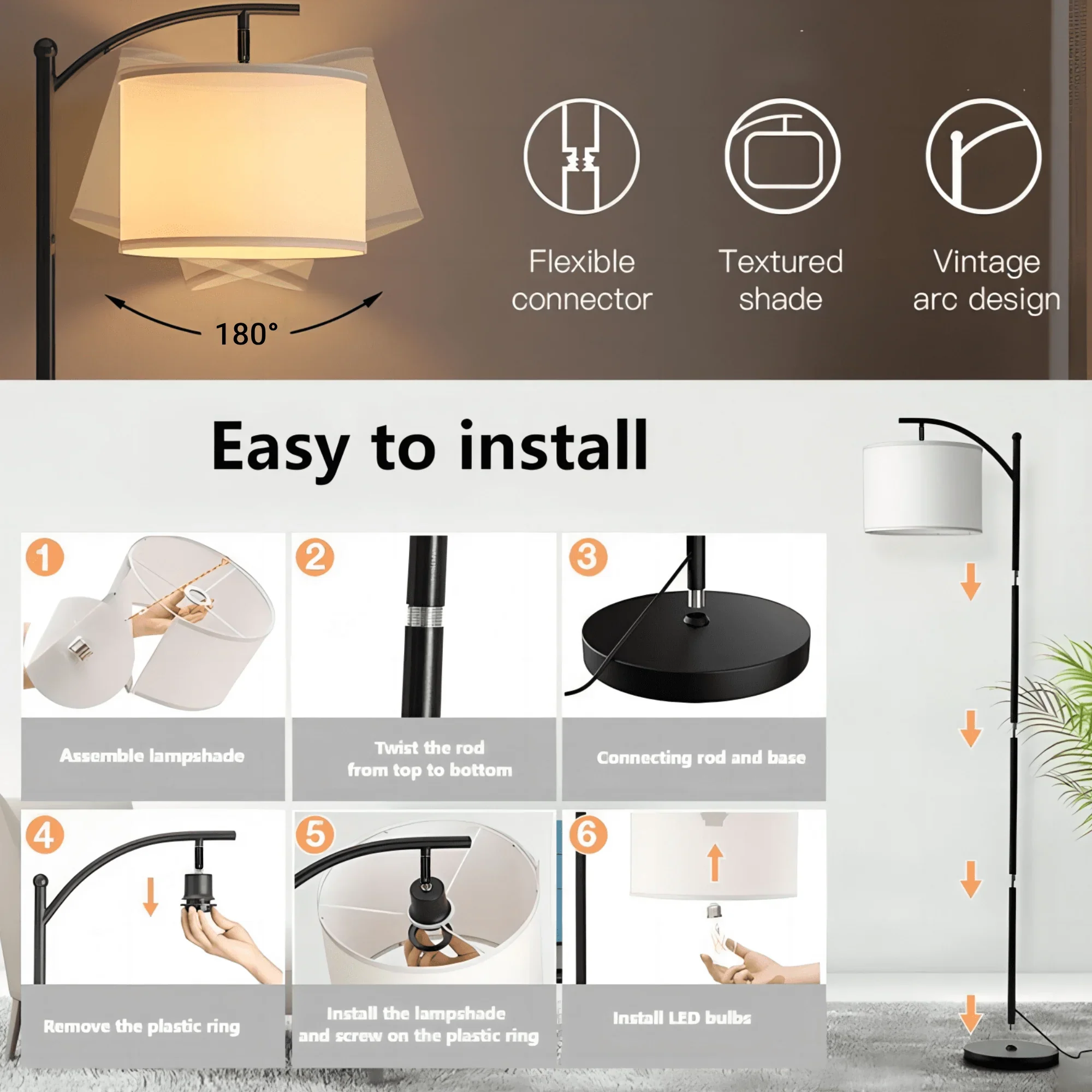 Elemore Home Standing Floor Lamp With Remote Control and 3 Color Temperatures - Image 3