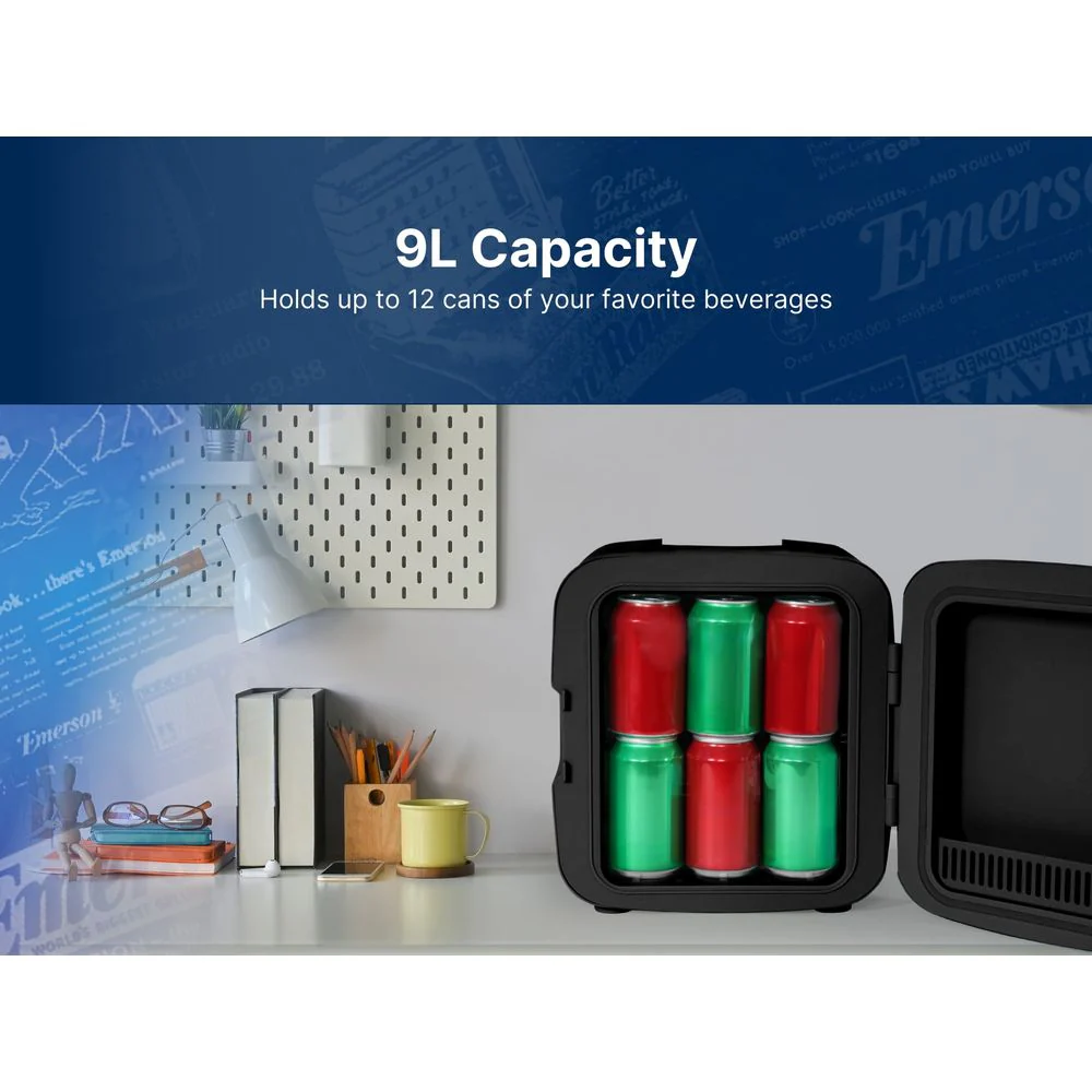 Emerson Portable Mini Fridge Cooler XL, 8L Capacity, AC/DC Power Compatible, Removable Shelf, Black, EFC-5001-BK - Image 6