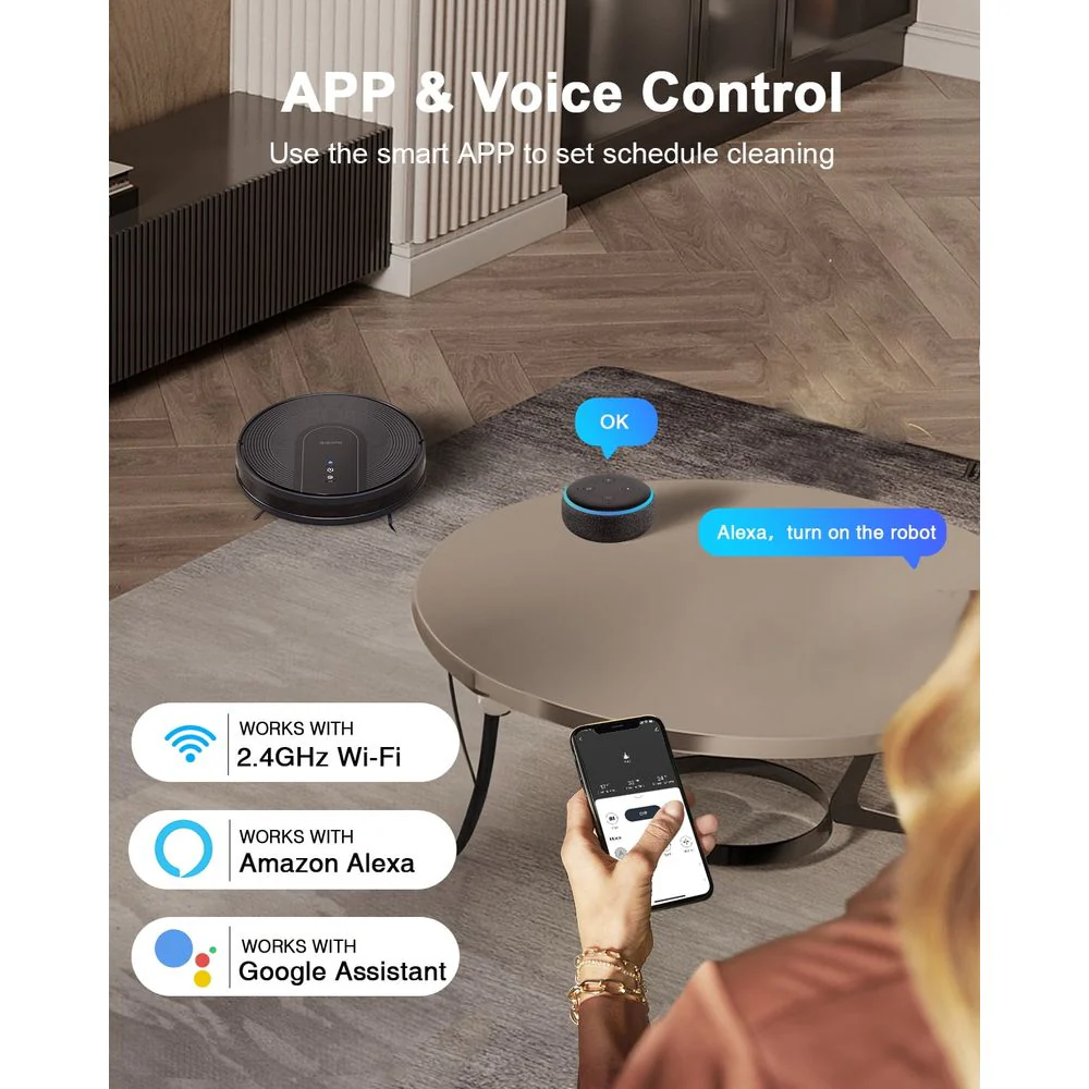 Enboya D60+ Robot Vacuum Cleaner - Self-Emptying Base, 9000Pa Suction, Wi-Fi/App/Voice Control Smart Vacuum - Image 6