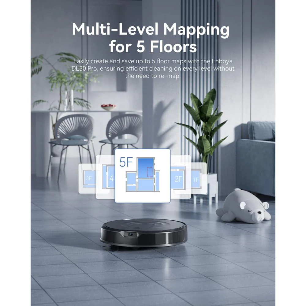 Enboya DL30pro Robot Vacuum and Mop Combo, Lidar Navigation with Mapping,Super Slim and 9000Pa Suction - Image 2