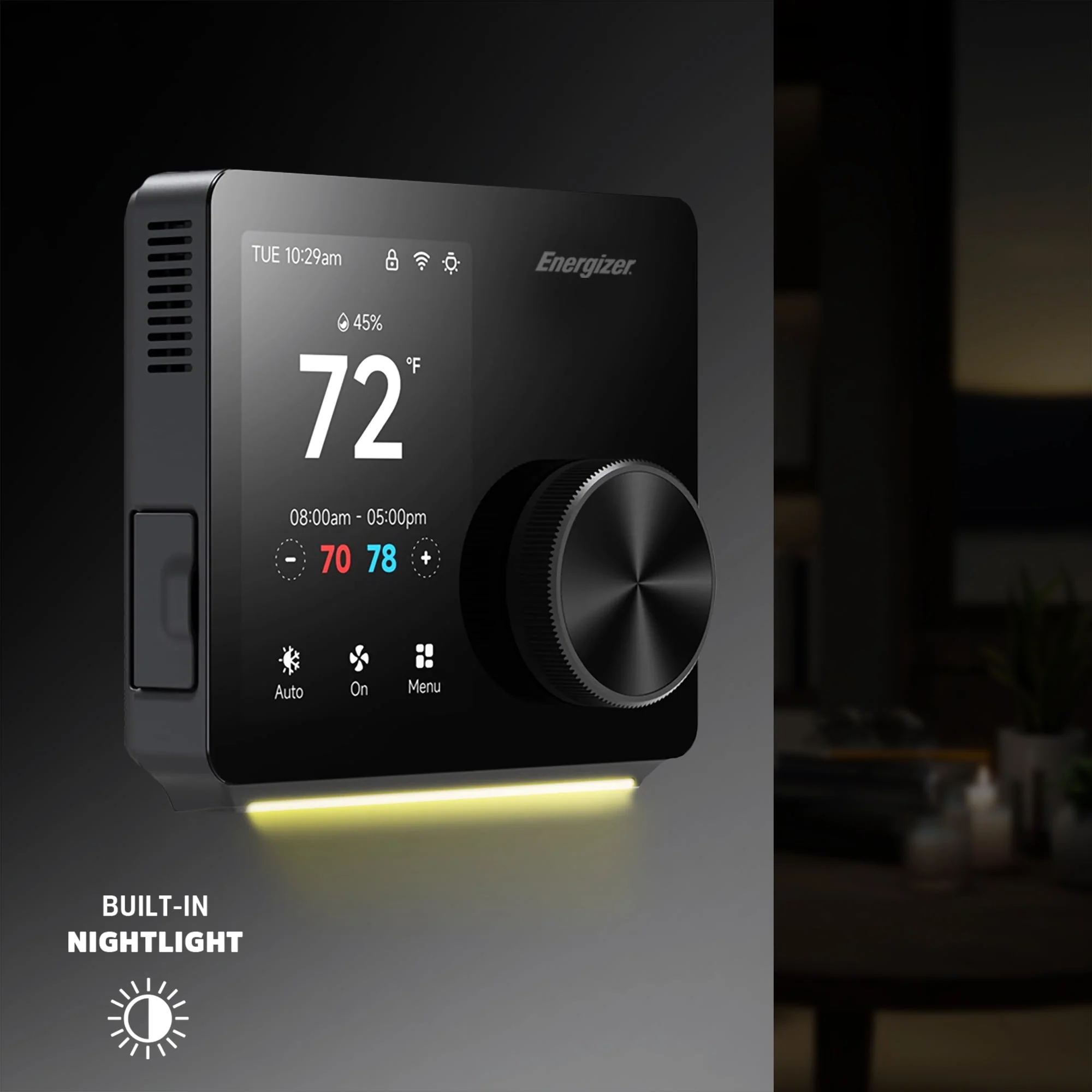 Energizer Programmable Wi-Fi Thermostat, Dual-Band 5GHz & 2.4GHz, Alexa & Google Compatible, 3.5" Color Touch Screen, Nightlight, 7-Day Scheduling, ETC6-1001-BLK - Image 3