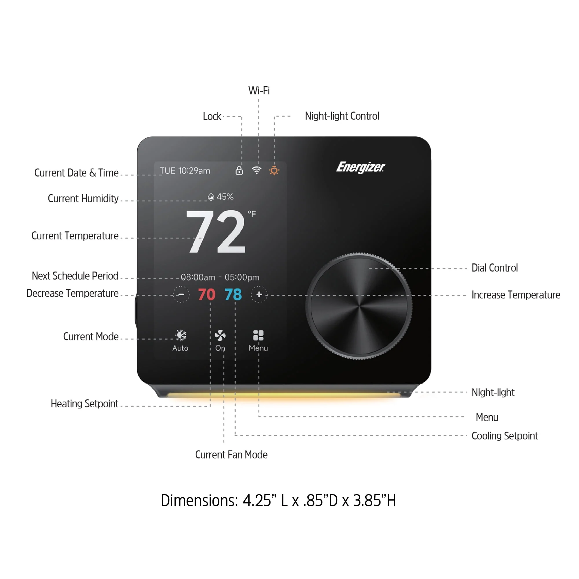 Energizer Programmable Wi-Fi Thermostat, Dual-Band 5GHz & 2.4GHz, Alexa & Google Compatible, 3.5" Color Touch Screen, Nightlight, 7-Day Scheduling, ETC6-1001-BLK - Image 5