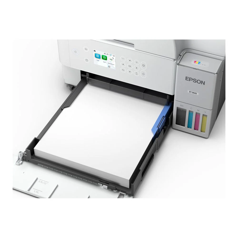 Epson EcoTank ET-3943 Wireless All-in-One Color Supertank Printer, Refillable Ink Tanks, 2.4" Color Display, Auto Document Feeder, Auto Duplex Printing, 250-Sheet Paper Tray, White