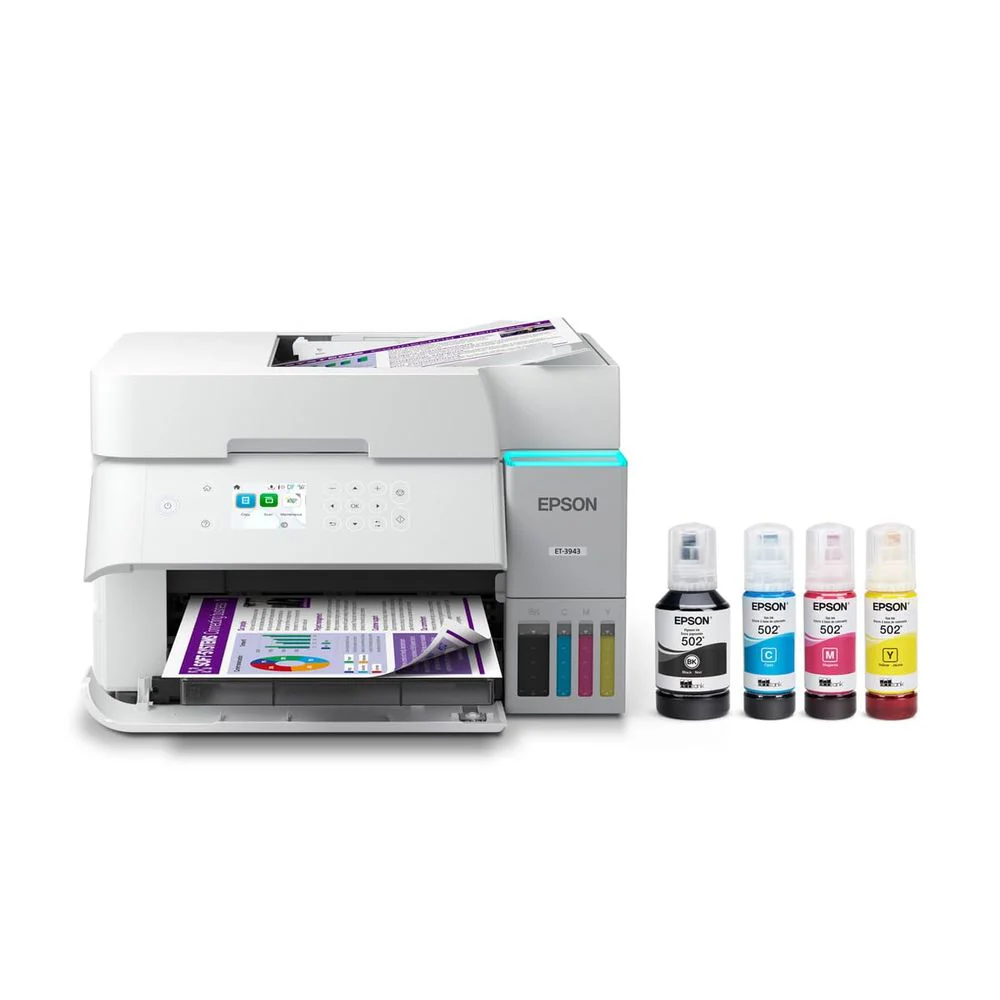 Epson EcoTank ET-3943 Wireless All-in-One Color Supertank Printer, Refillable Ink Tanks, 2.4" Color Display, Auto Document Feeder, Auto Duplex Printing, 250-Sheet Paper Tray, White - Image 3
