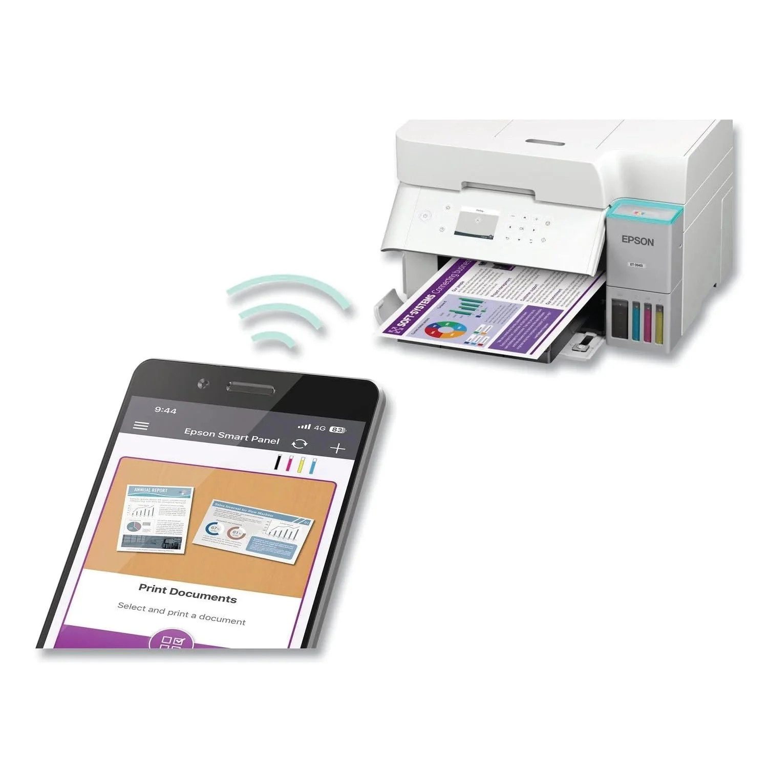 Epson EcoTank ET-3943 Wireless All-in-One Color Supertank Printer, Refillable Ink Tanks, 2.4" Color Display, Auto Document Feeder, Auto Duplex Printing, 250-Sheet Paper Tray, White - Image 7