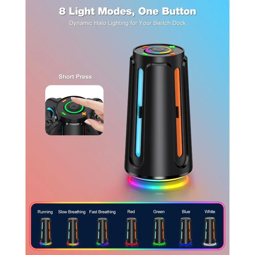 ESYWEN Switch 2 Controller Charger for Nintendo Switch 2 Joy Cons with Magnetic Fixing Base, Smart LED Indicator, Eight Dynamic Lighting Modes, Black - Image 4