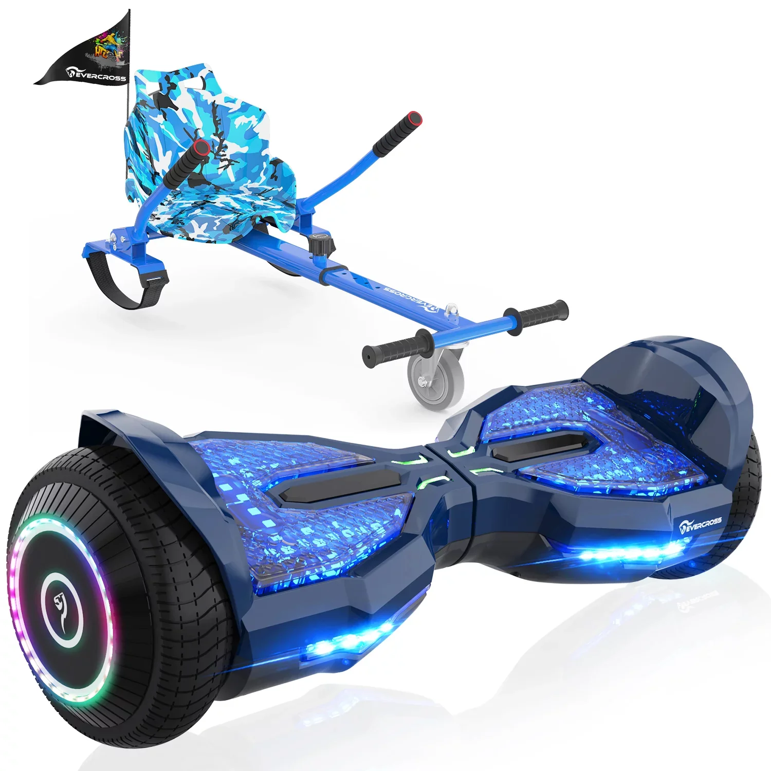 Evercross EV2 Hoverboard, 6.5'' Hover Board with Seat Attachment, Self Balancing Scooter with APP & Bluetooth Speaker, Blue