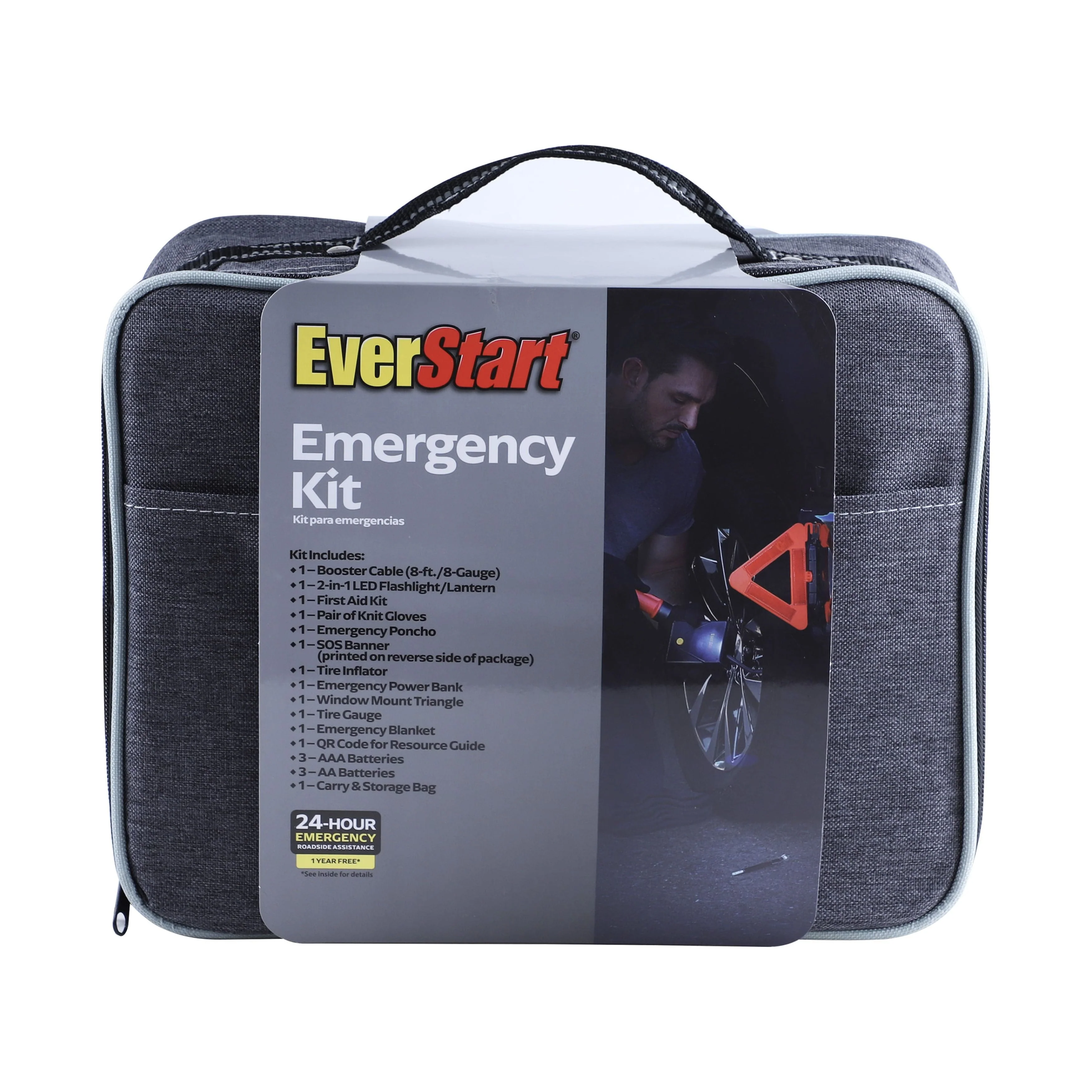 EverStart Emergency Deluxe Kit, 19-Piece Universal Roadside Safety Set with 8ft Booster Cables, Tire Inflator, First Aid Kit, Flashlight, and Compact Storage Bag, ES13950 - Image 2
