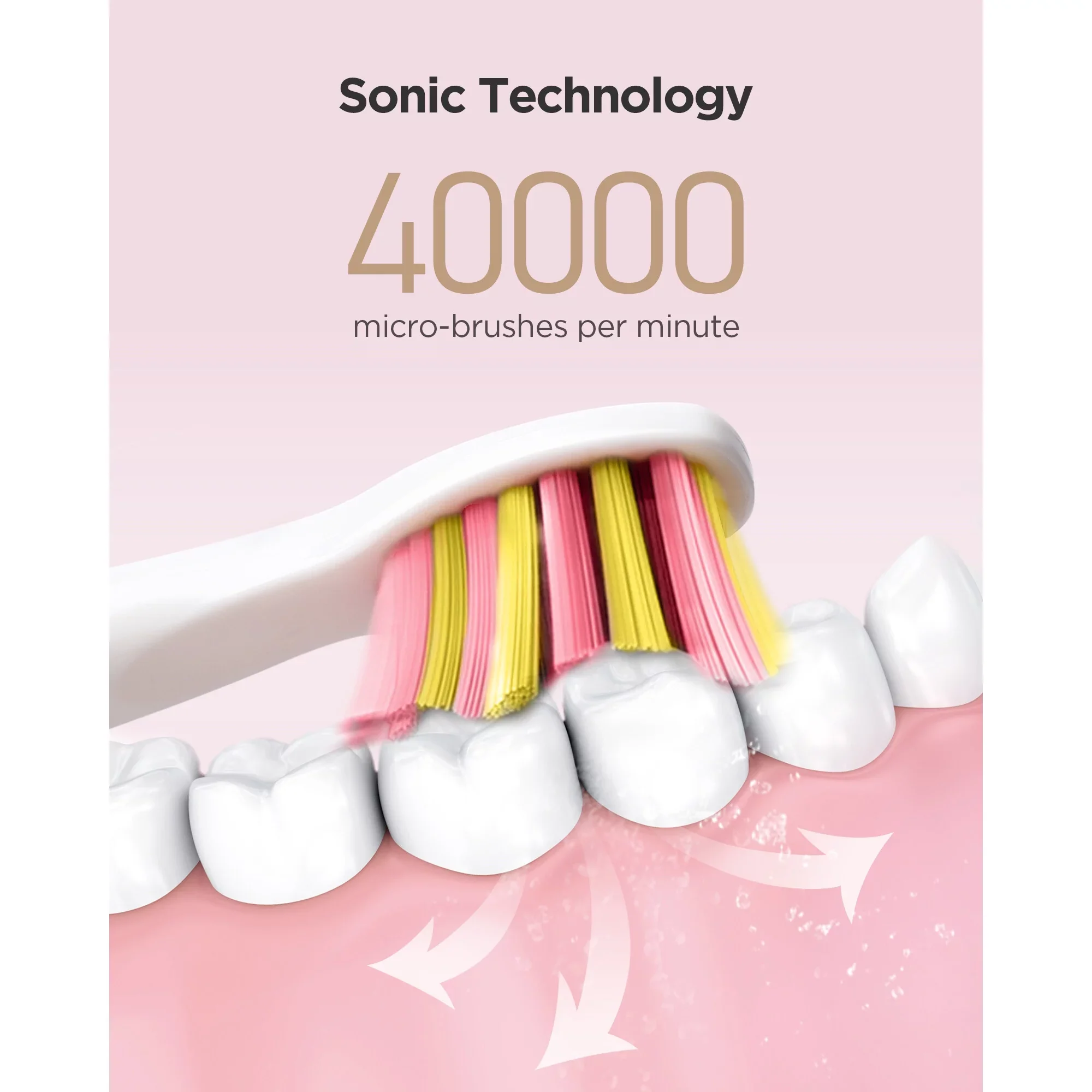 Fairywill FW-ET507Pink-420-8BH-US Ultrasonic Rechargeable Electric Toothbrush with 8 Duponts Brush Heads 5 Modes - Image 2