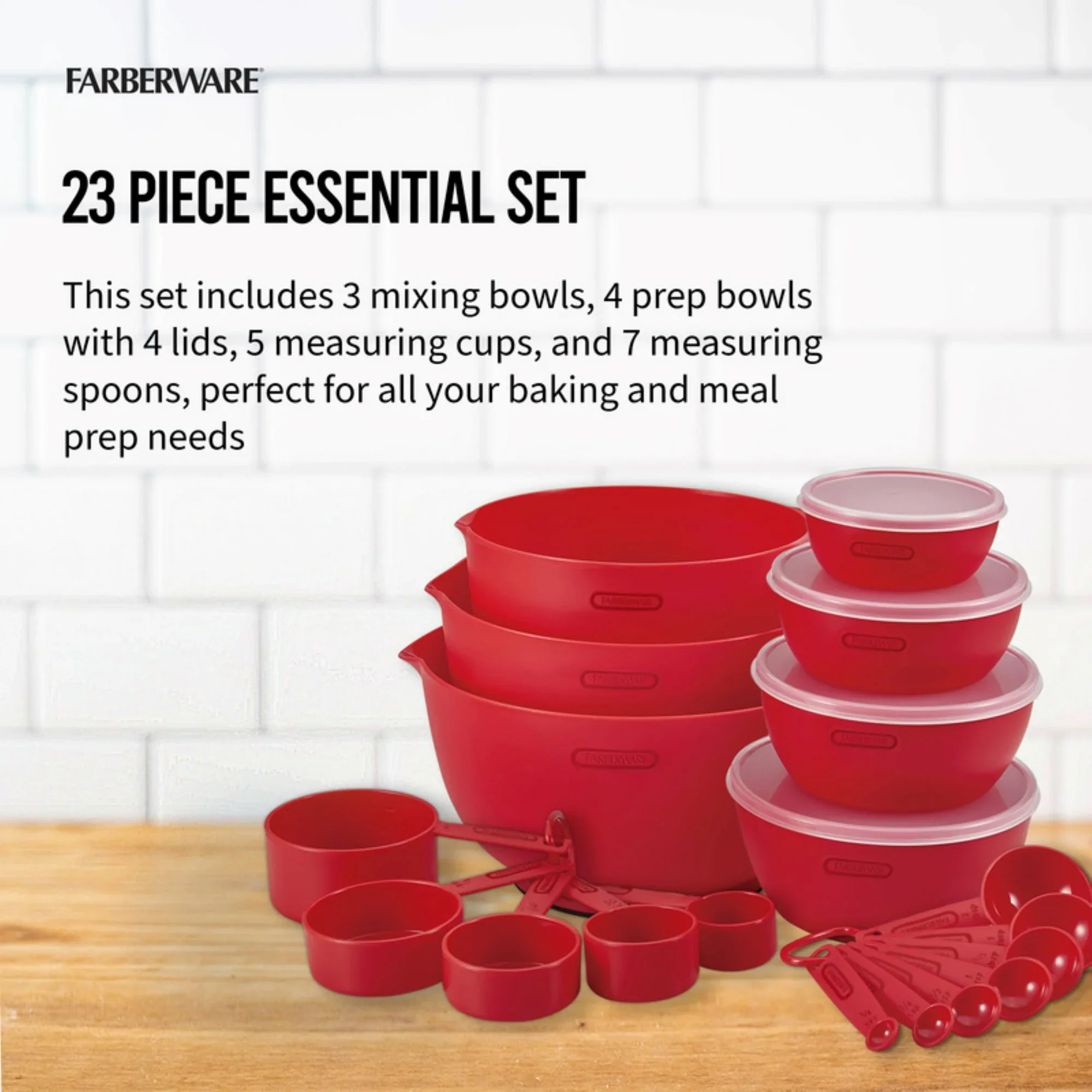 Farberware 5313631 23 Piece Plastic Baking Set with Mixing Bowls, Red - Image 4