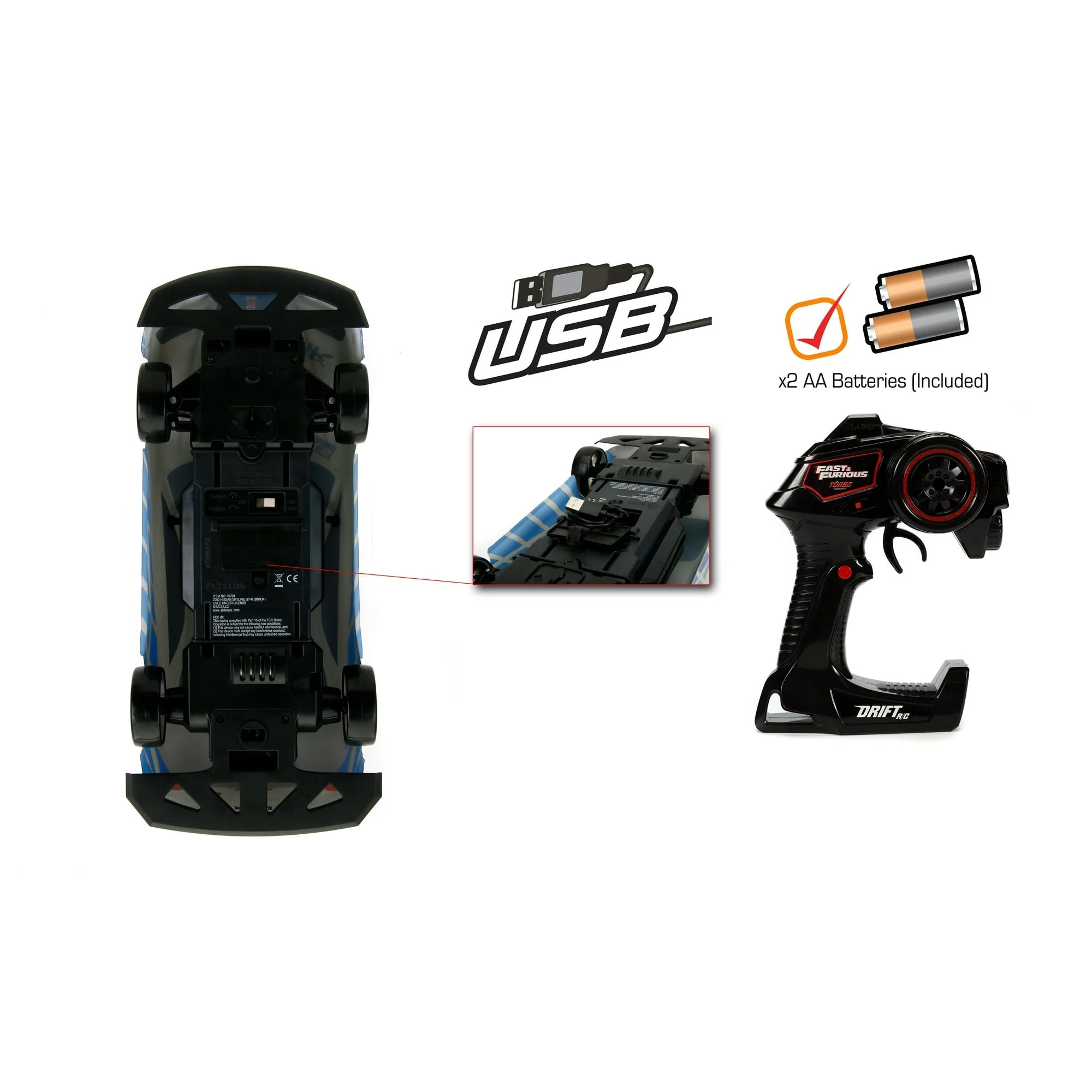 Fast and the Furious 35744 1:10 Nissan Skyline GT-R R34 Drift RC Radio Control Cars, Plastic, 8+ - Image 3