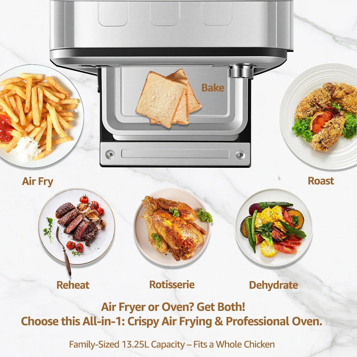 Fatabeta FM1053 Multifunctional Digital Air Fryer Oven, 14QT 8-in-1 Countertop Convection Oven, Black - Image 3