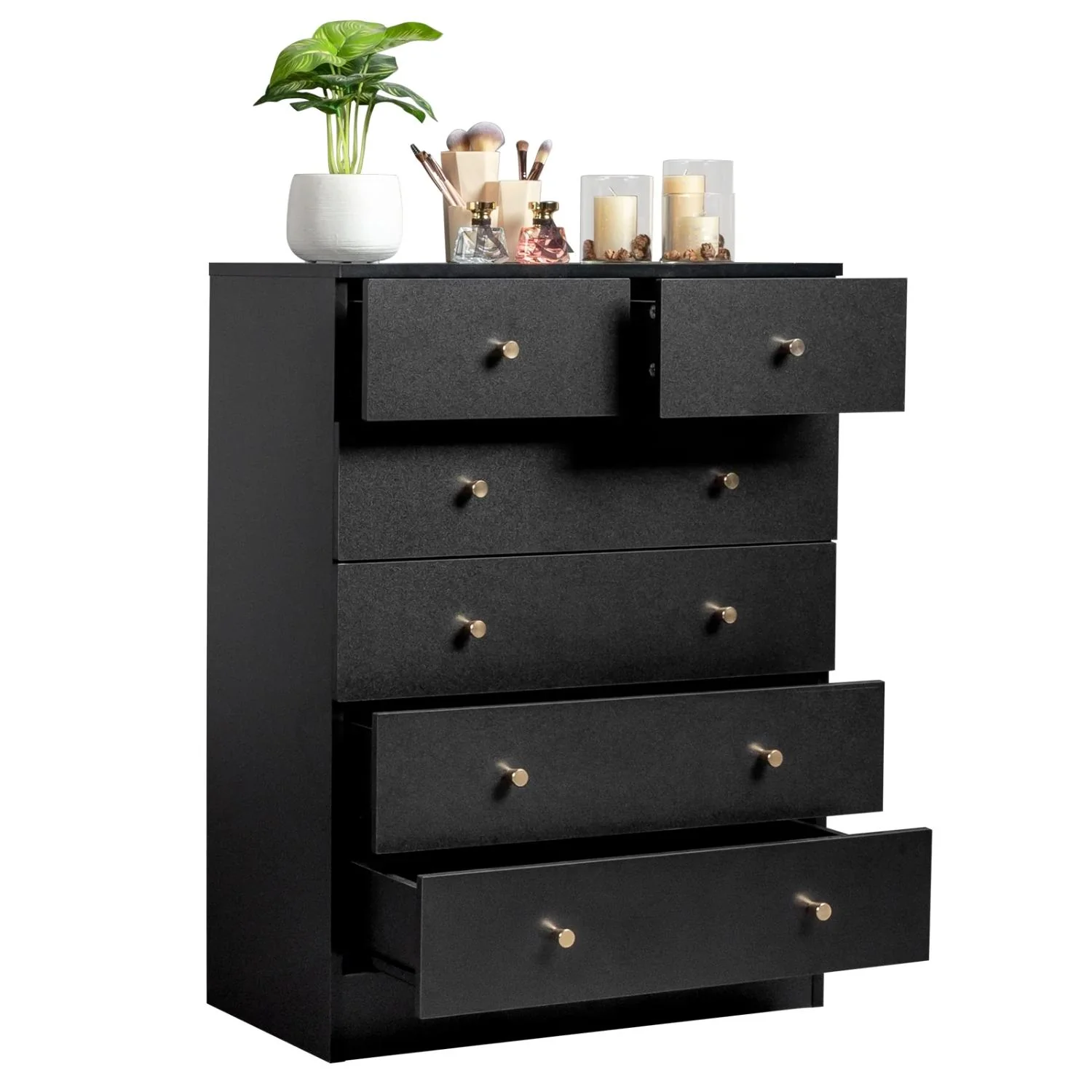 UBesGoo 6 Drawer Wood Dresser for Bedroom, Black