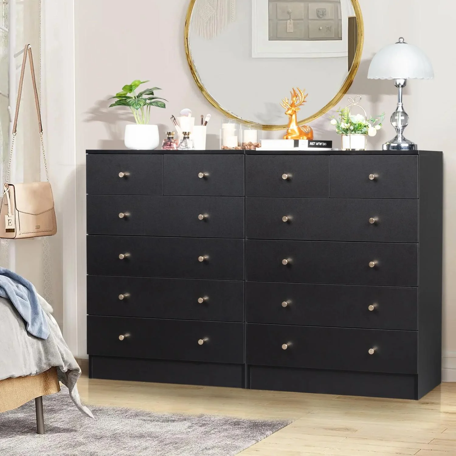 UBesGoo 6 Drawer Wood Dresser for Bedroom, Black - Image 2