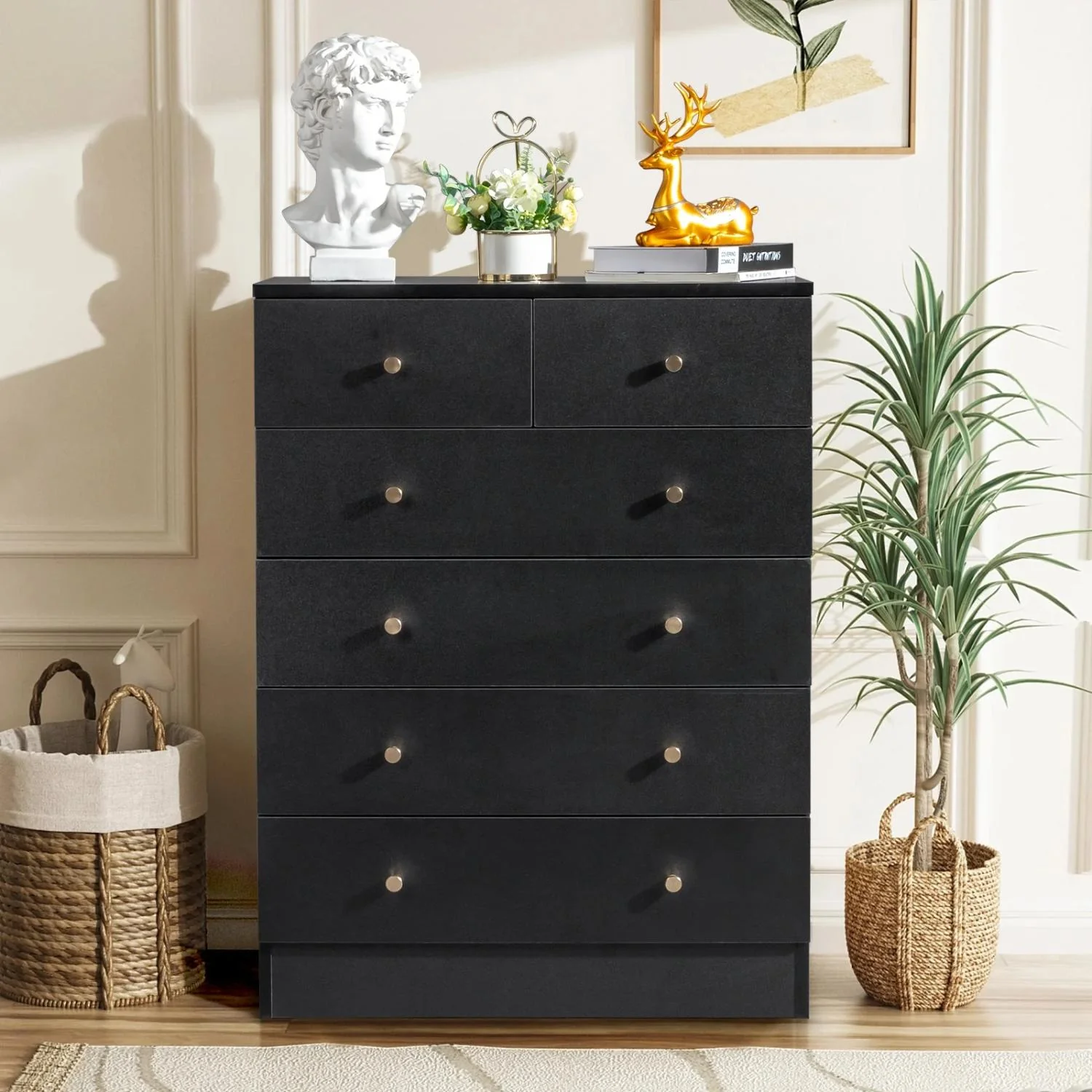 UBesGoo 6 Drawer Wood Dresser for Bedroom, Black - Image 3