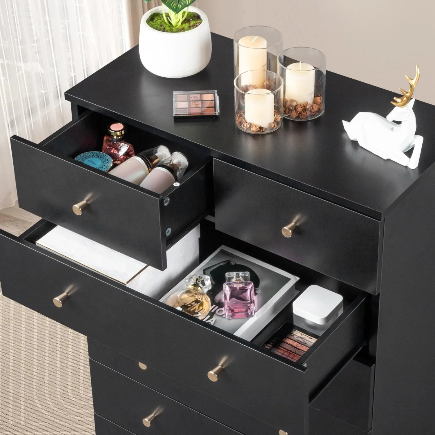 UBesGoo 6 Drawer Wood Dresser for Bedroom, Black - Image 5
