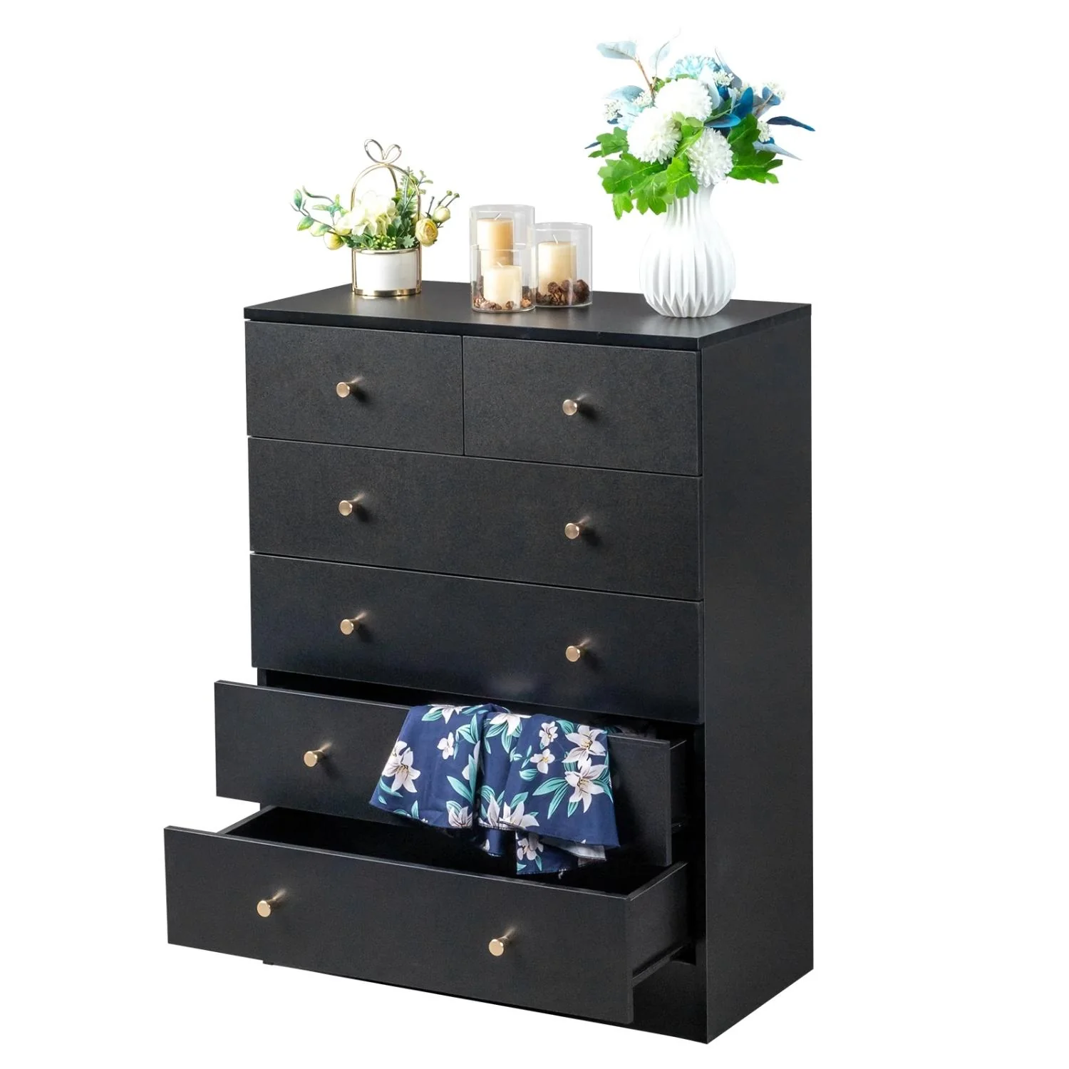 UBesGoo 6 Drawer Wood Dresser for Bedroom, Black - Image 6
