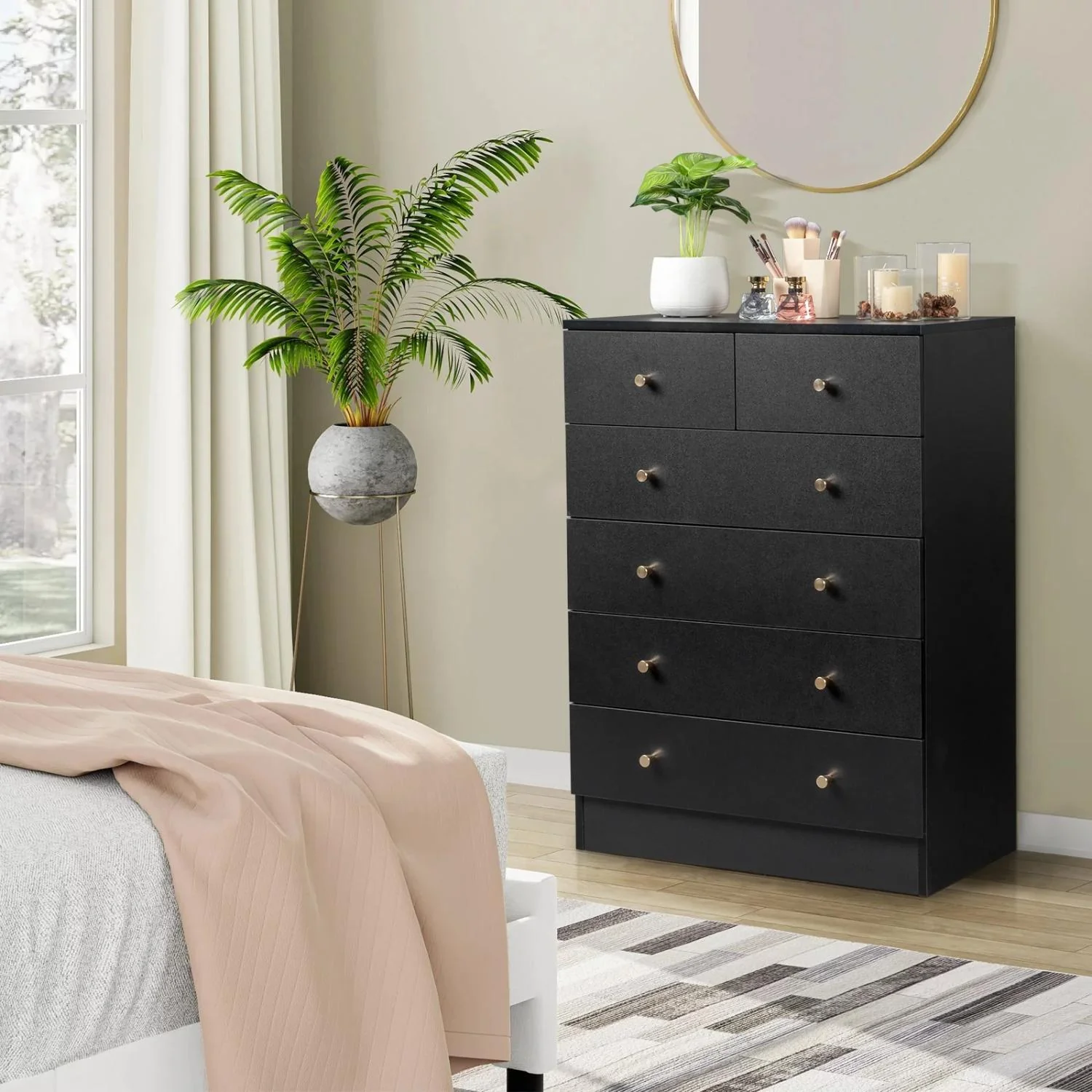 UBesGoo 6 Drawer Wood Dresser for Bedroom, Black - Image 7