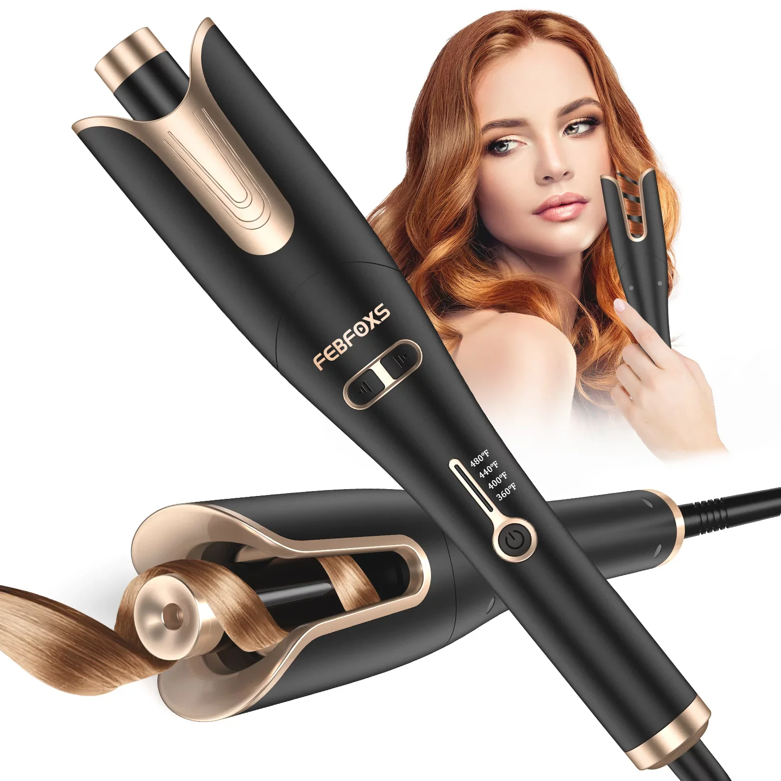 Febfoxs LS-H1026 Curling Iron Professional with 1" Large Rotating Barrel, Black