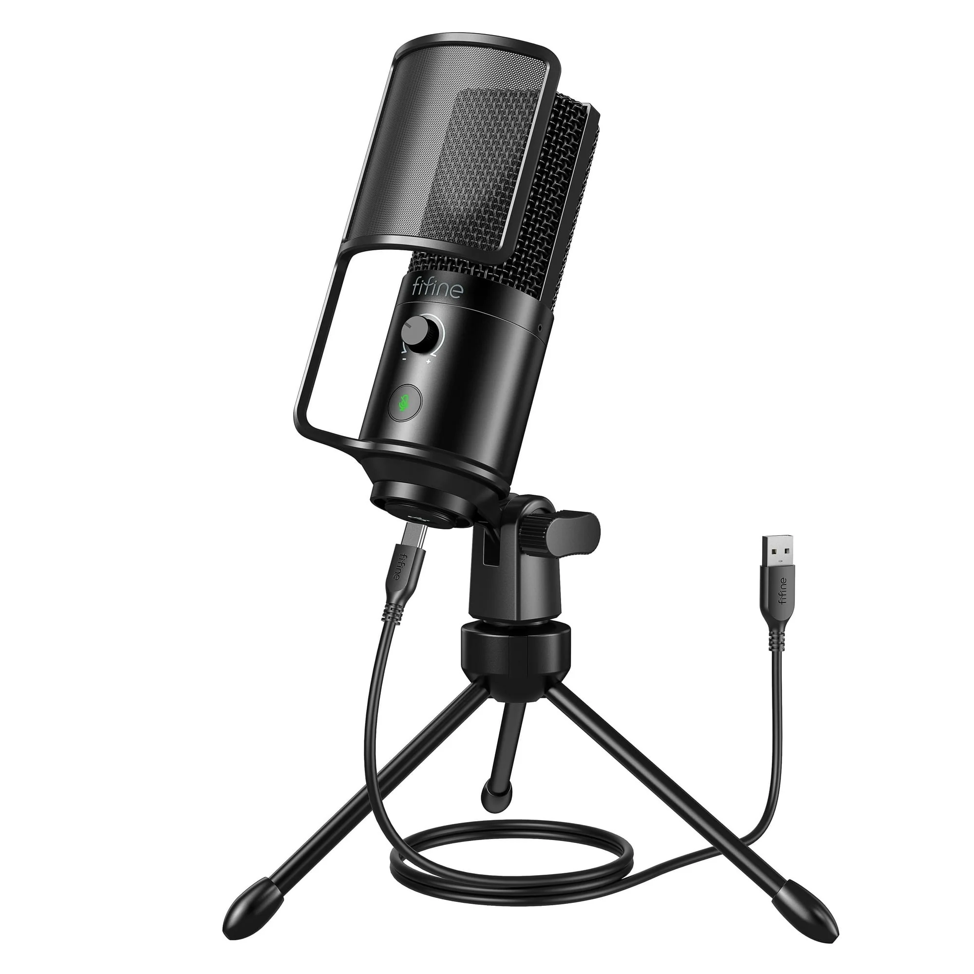 Fifine K669PRO USB Computer Microphone Recording/Streamer with Mute, Black