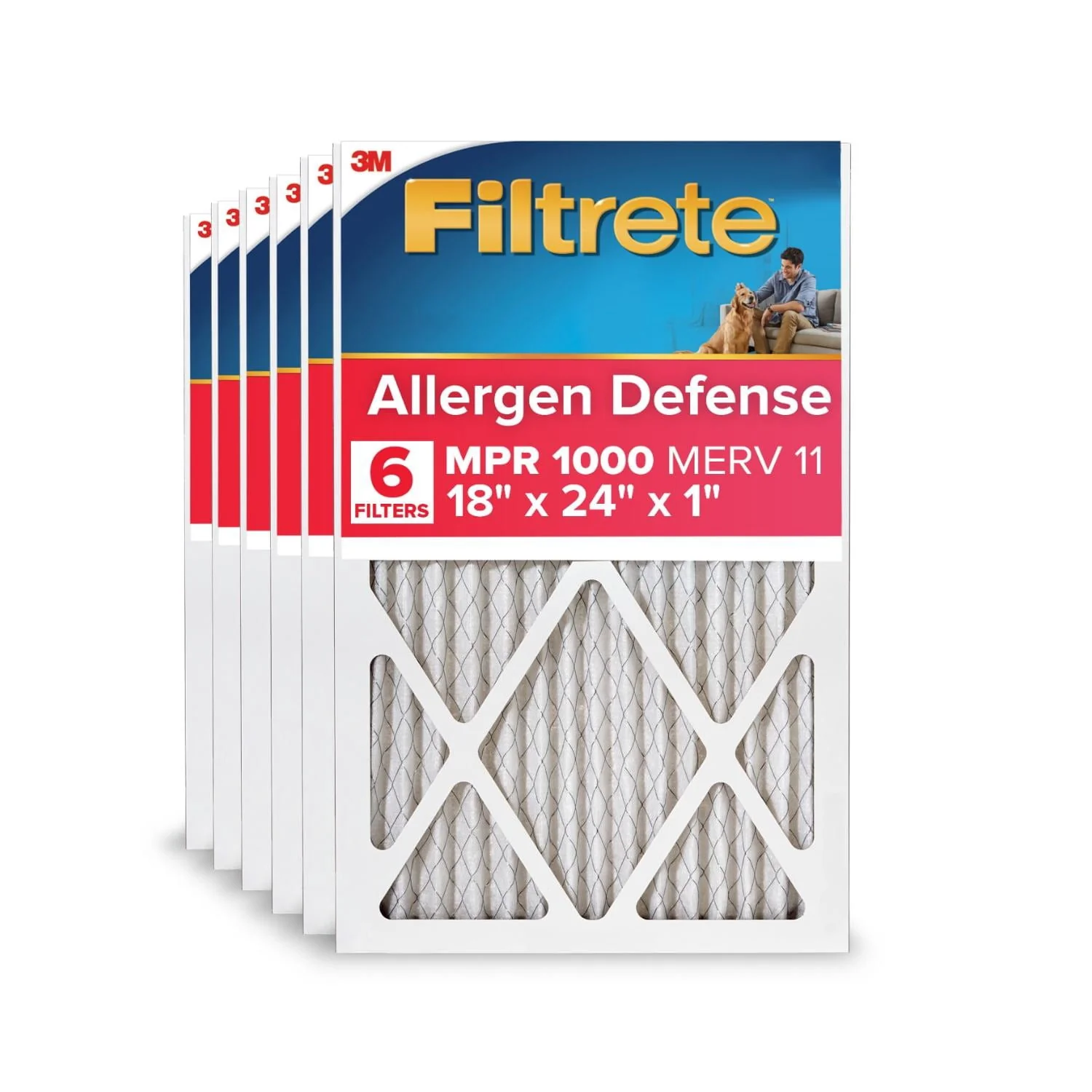 Filtrete 3M Furnace Air Filter, 18x24x1 in, MPR 1000, MERV 11 Allergen Defense, Pleated, 6 Pack