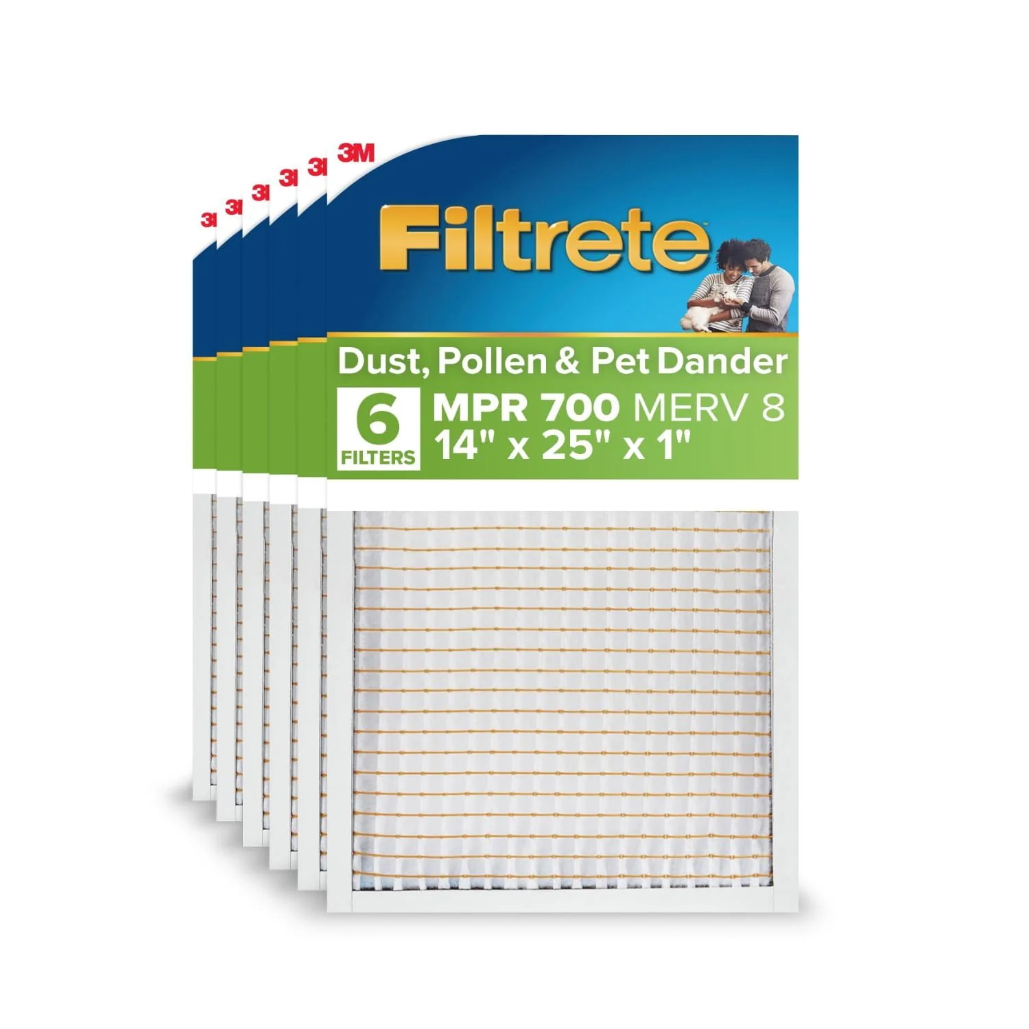 Filtrete 3M HVAC Air Filter, 14x25x1, MPR 700, MERV 8, Electrostatic Pleated, Dust Pollen Pet Dander Reduction, 6 Pack, 704-6PK-EC