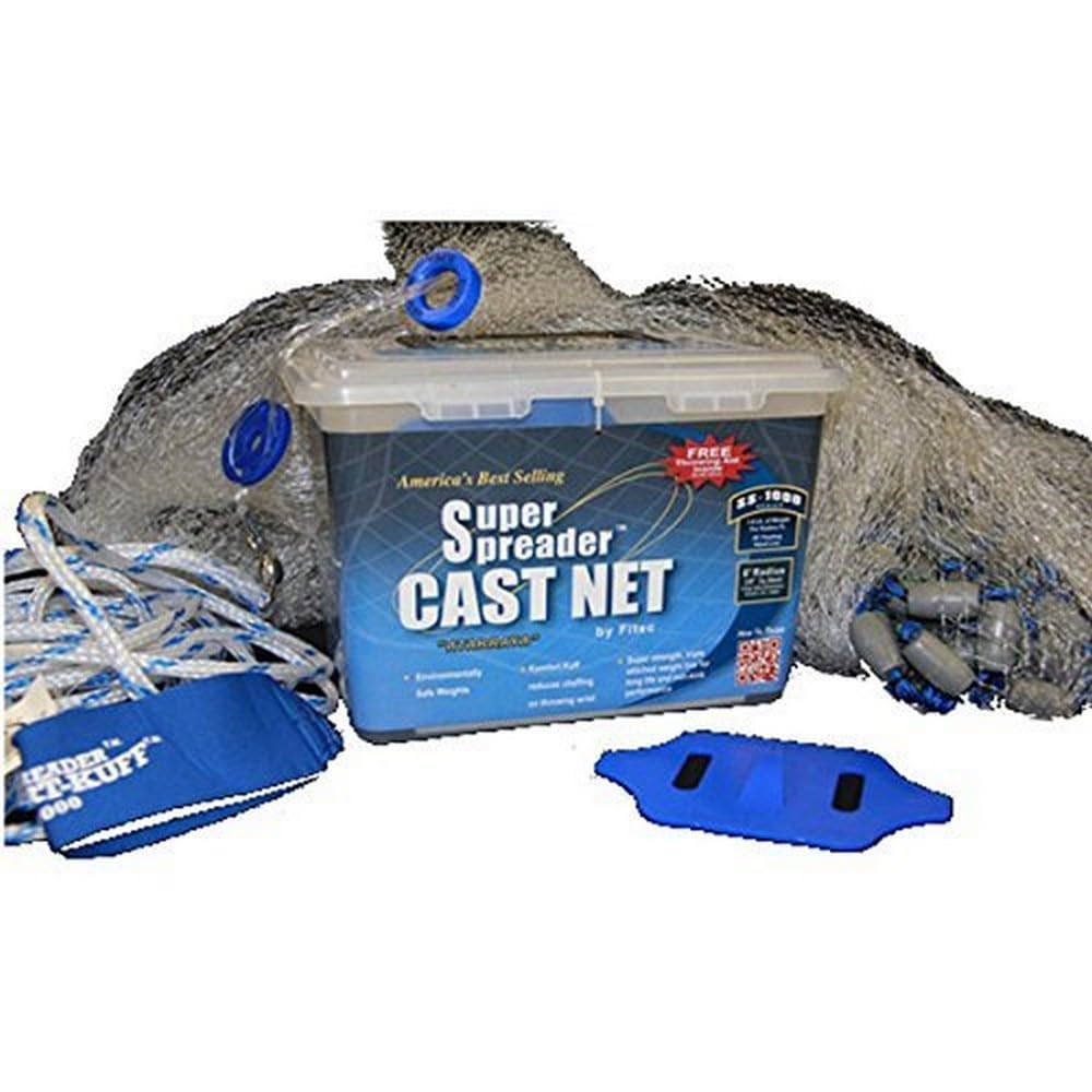 Fitec SS1000 Super Spreader Cast Net, Clear Monofilament, 6 Ft Radius, 3/8 In Mesh - Image 4