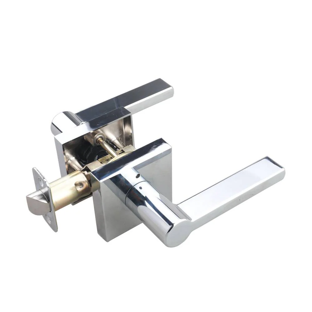 Flat Bar Lever Privacy Lockset - Polished Chrome