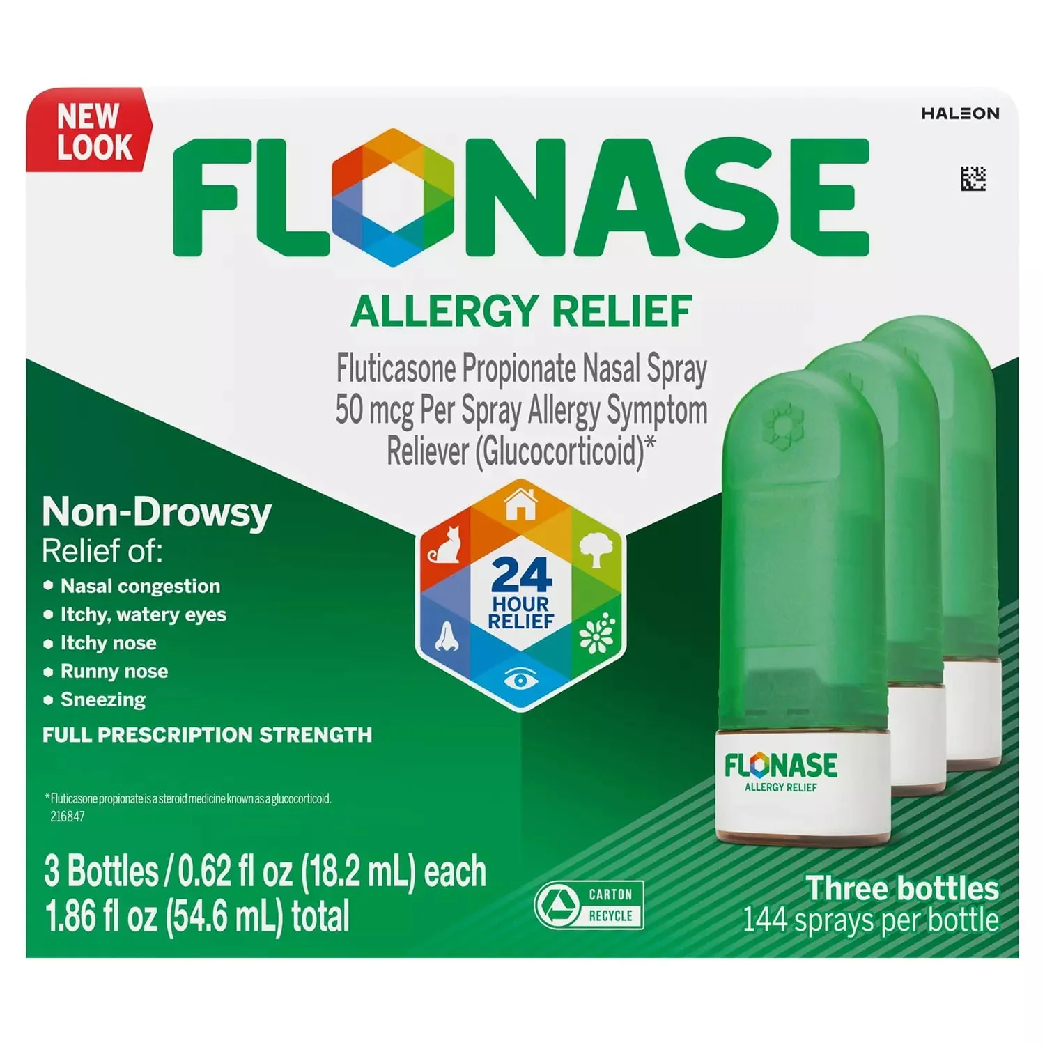 Flonase Allergy Relief Nasal Spray, 50 mcg Fluticasone Propionate, Non-Drowsy, 144 Sprays, Pack of 3 - Image 5