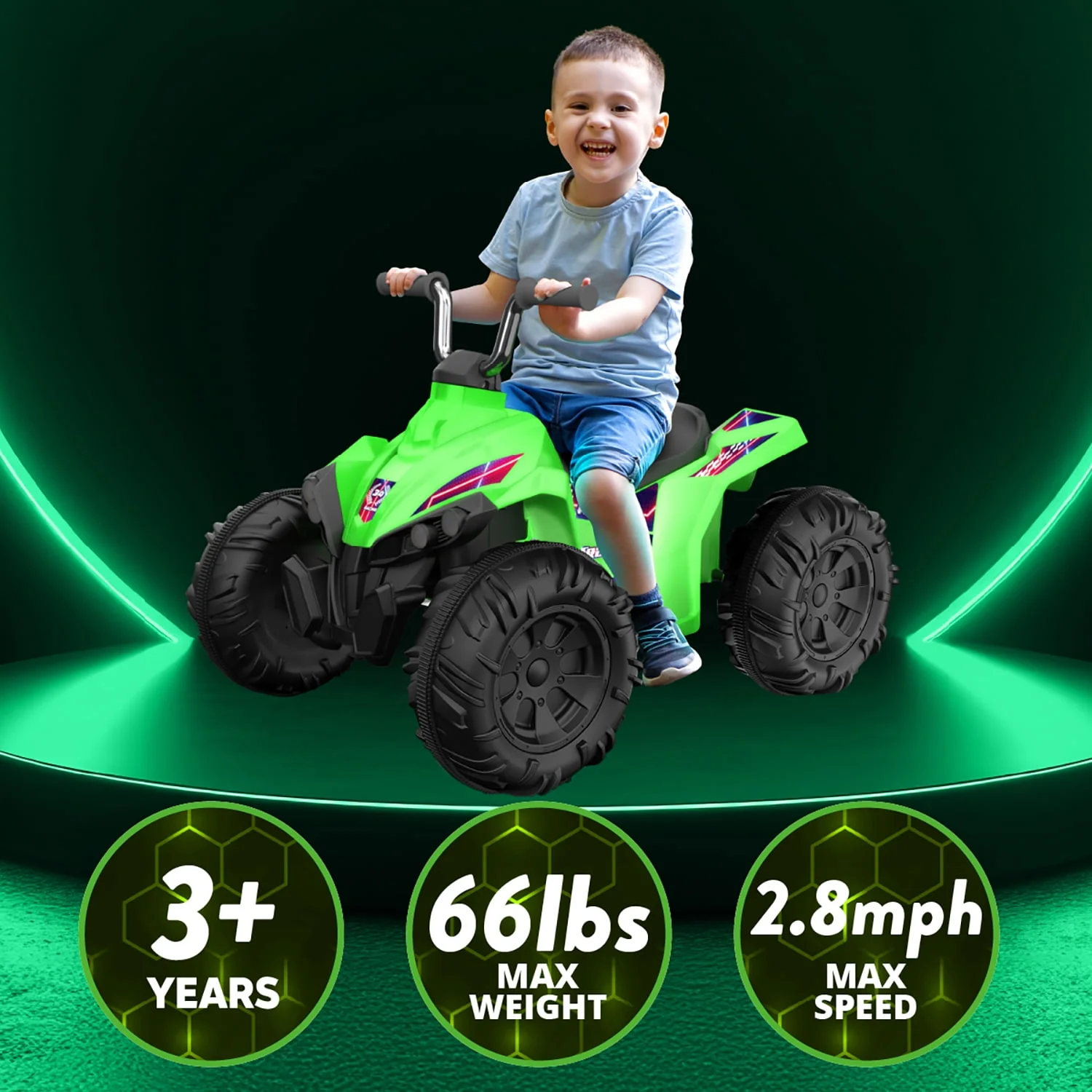 Flybar KT25017AE Kid Trax 12V Glow ATV Ride-On Toy, Green, Rechargeable Battery, LED Lights, Ages 3-6 - Image 4