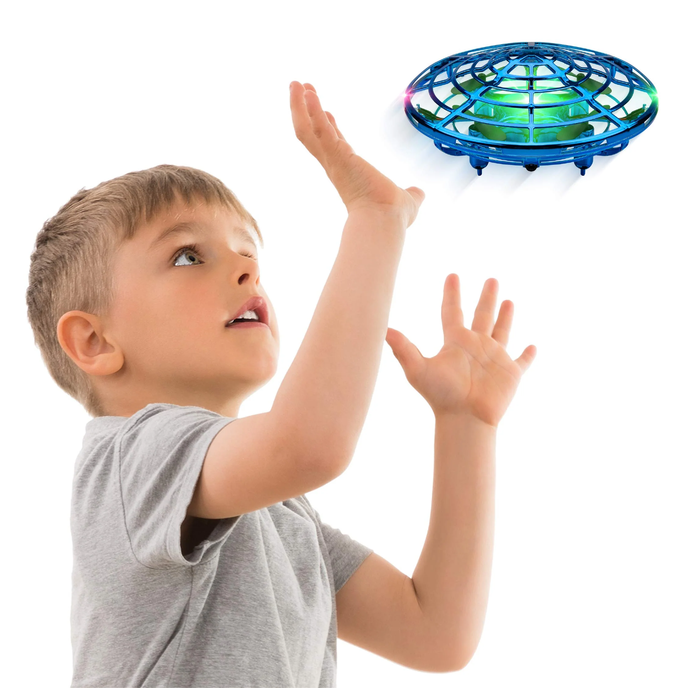 Force1 Scoot Hand Operated Mini Drone with Hands-Free Motion Sensor, 360 Obstacle Avoidance, LED Lights, Rechargeable, Blue, 4.7 in
